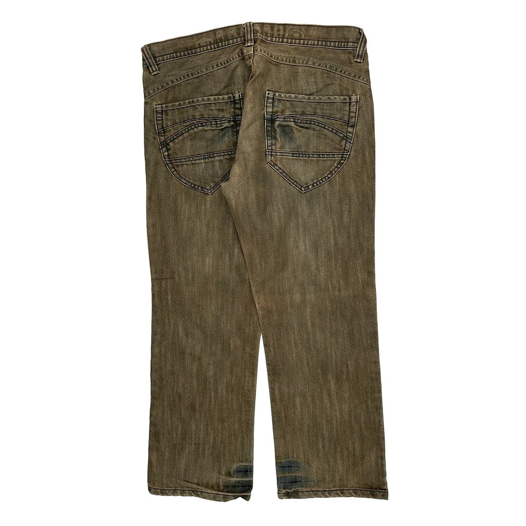 Decree Jeans - 36W 30L Brown Cotton Refurbished - Thrifted (note: this is a term often used to describe second- refurbished available on Cerqular