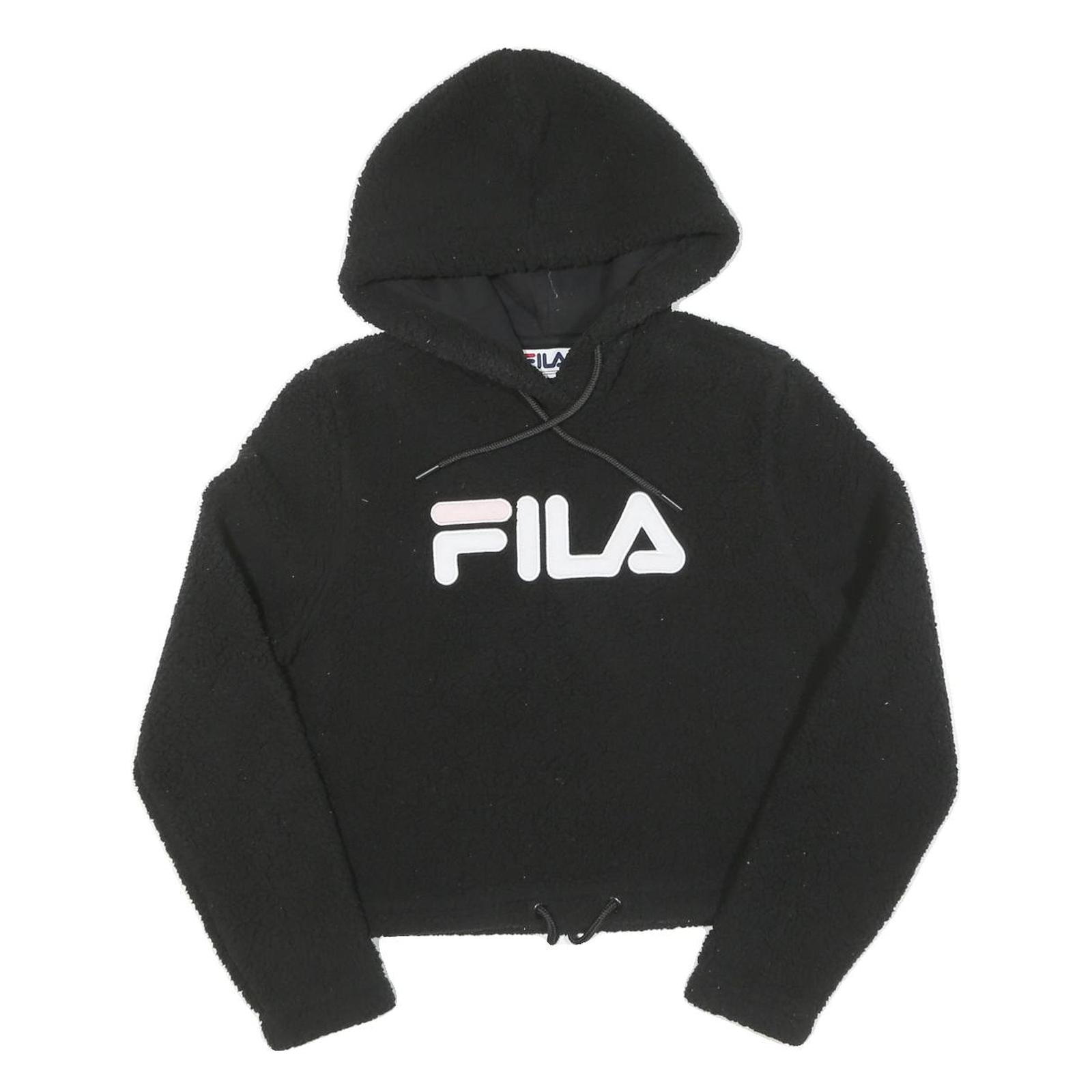 FILA Womens Black Logo Cropped Pullover Hoodie XS Refurbished - N/A refurbished available on Cerqular