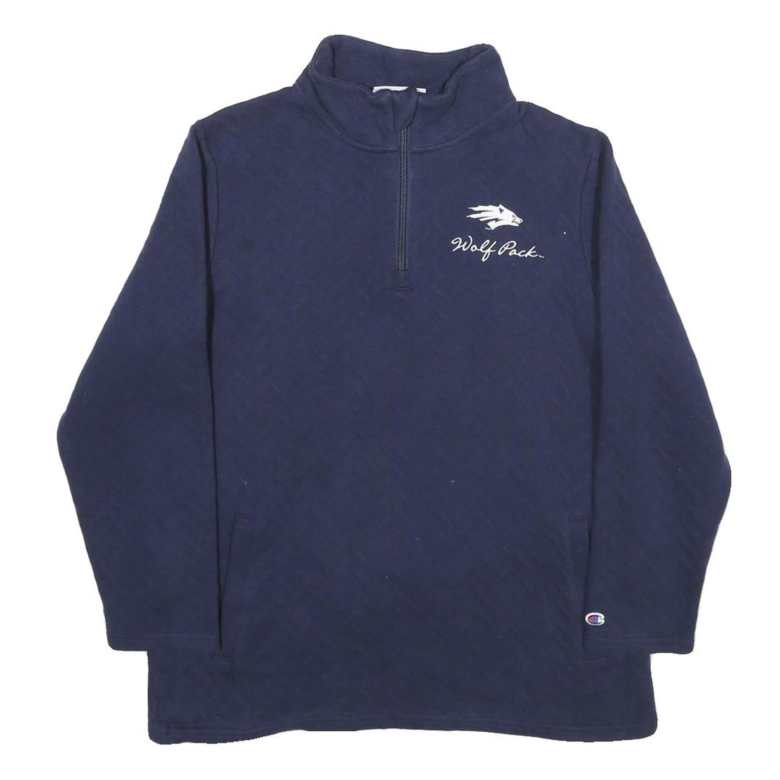 CHAMPION Womens Navy Blue Wolf Pack 1/4 Zip Sweatshirt M Cotton Blend Casual Refurbished - N/A refurbished available on Cerqular