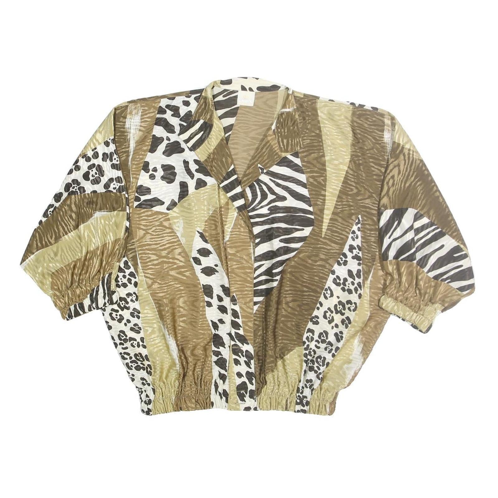 LADY K Womens Brown Animal Print Blouse Three Quarter Sleeve Collared M Relaxed Refurbished - N/A refurbished available on Cerqular
