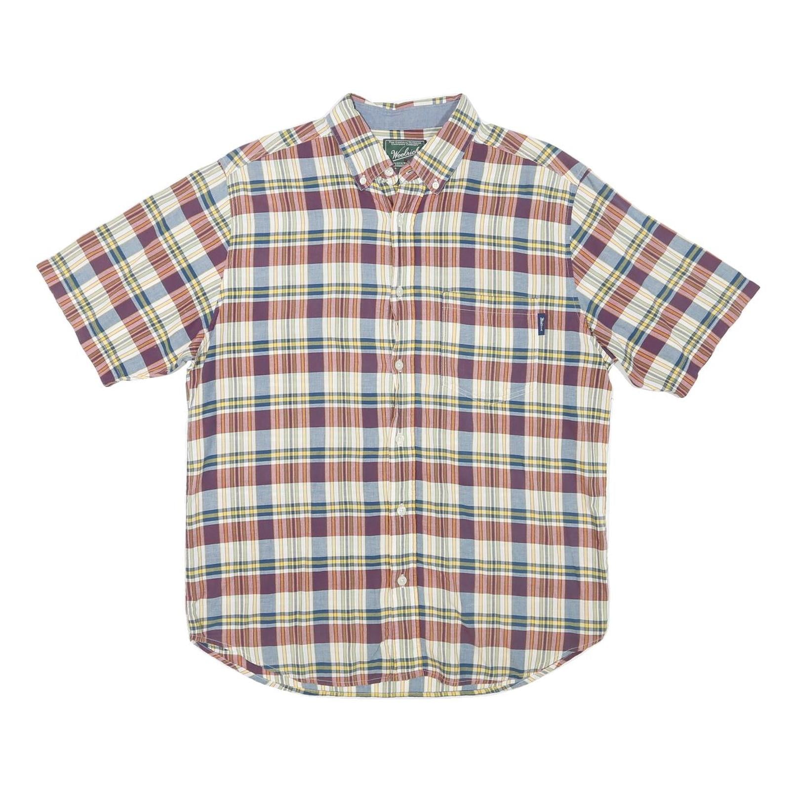WOOLRICH Mens Blue & Maroon Check Shirt L Cotton Blend Casual Short Sleeve Refurbished - N/A refurbished available on Cerqular