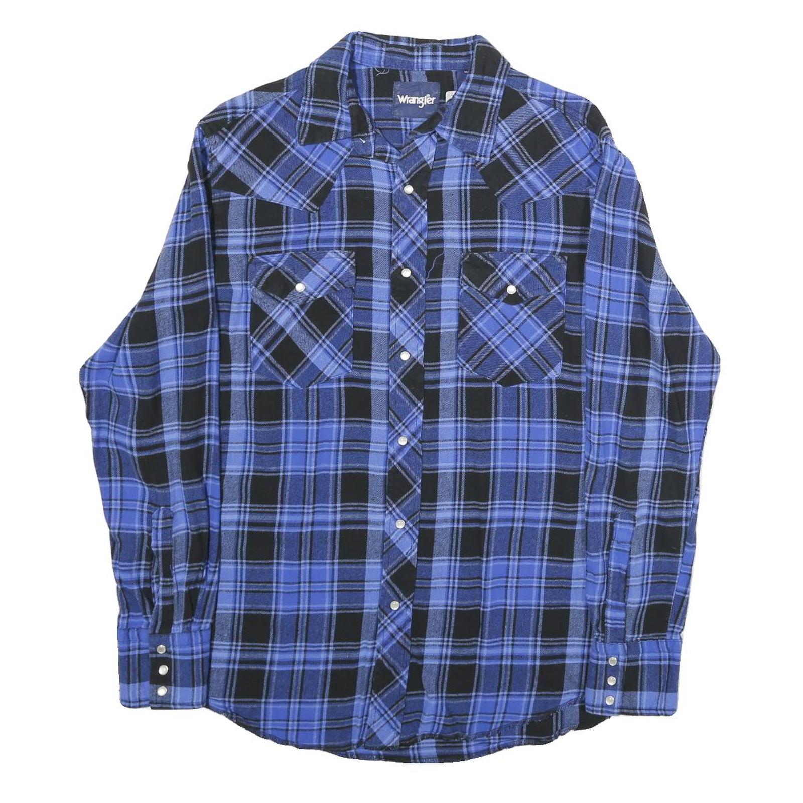 WRANGLER Mens Blue & Black Check Shirt M Cotton Long Sleeve Casual Western Refurbished - N/A refurbished available on Cerqular