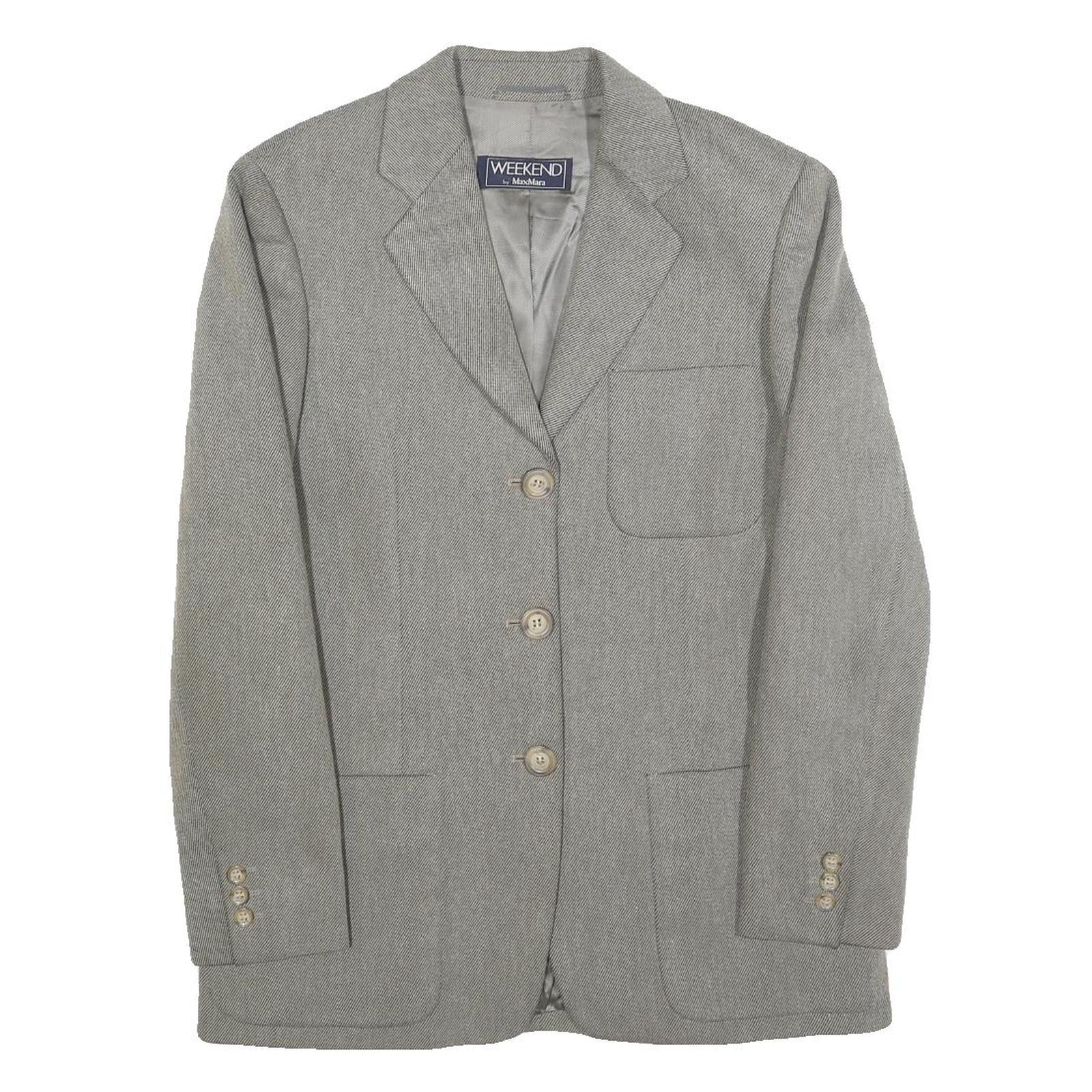 WEEKEND MAX MARA Womens Grey Wool Blend Blazer Jacket UK 10 Herringbone Button Refurbished - N/A refurbished available on Cerqular