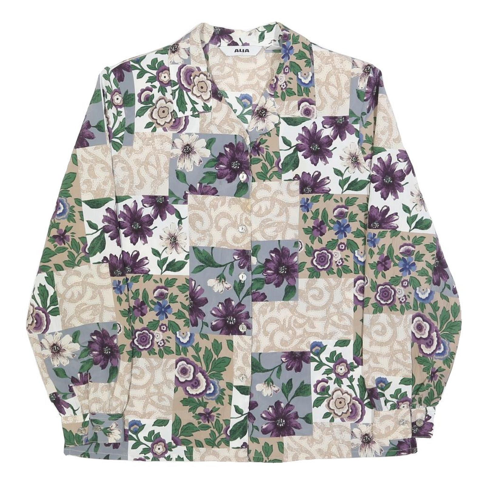 ALIA Womens Beige Green Purple Floral Printed Shirt Long Sleeve Collared M Refurbished - N/A refurbished available on Cerqular