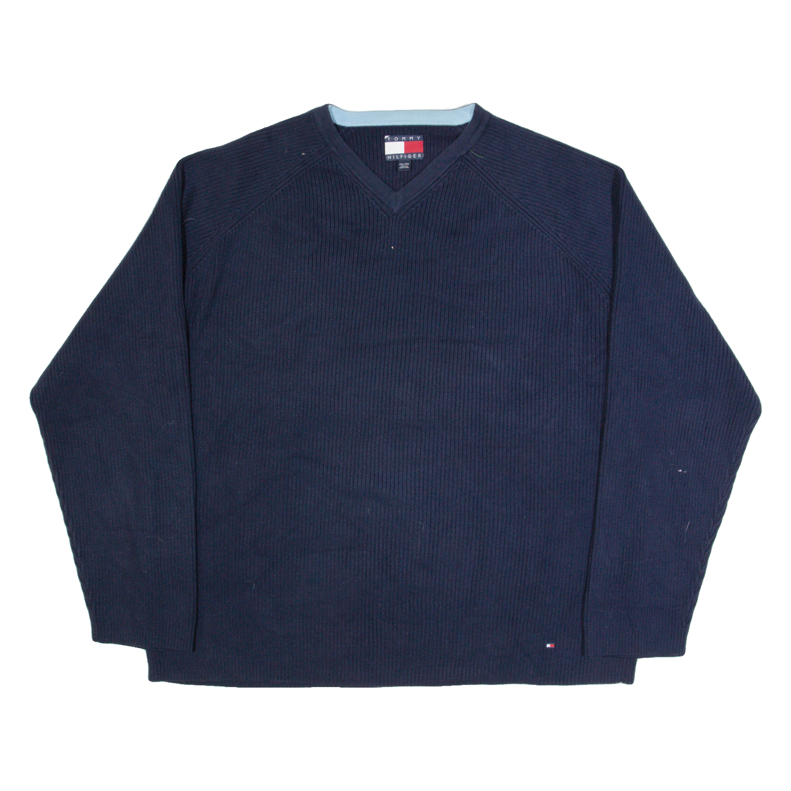 TOMMY HILFIGER Mens Jumper Blue V-Neck Tight Knit 2XL Refurbished - N/A refurbished available on Cerqular