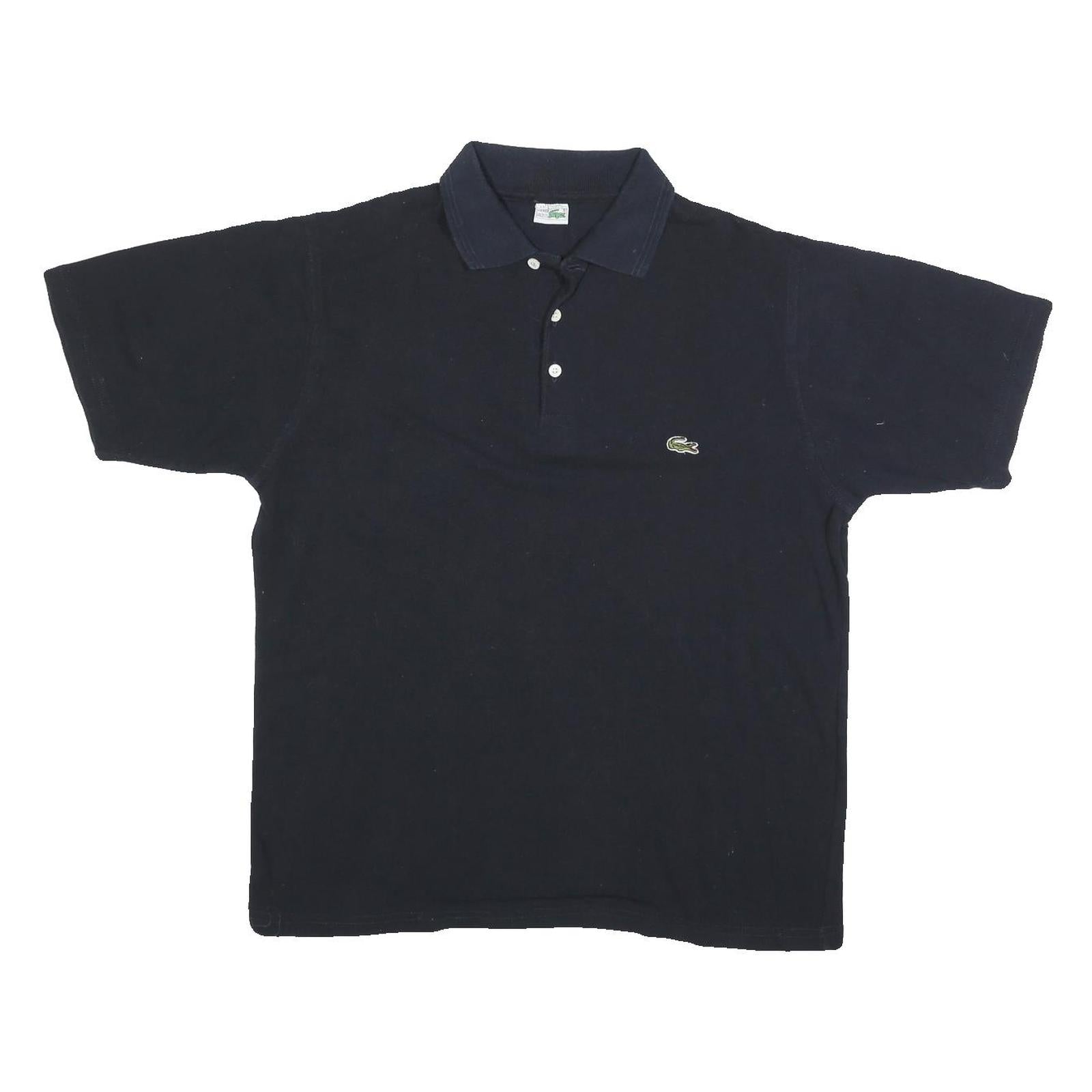 LACOSTE Mens Black & Navy Short Sleeve Plain Polo Shirt M Cotton Blend Classic Refurbished - N/A refurbished available on Cerqular