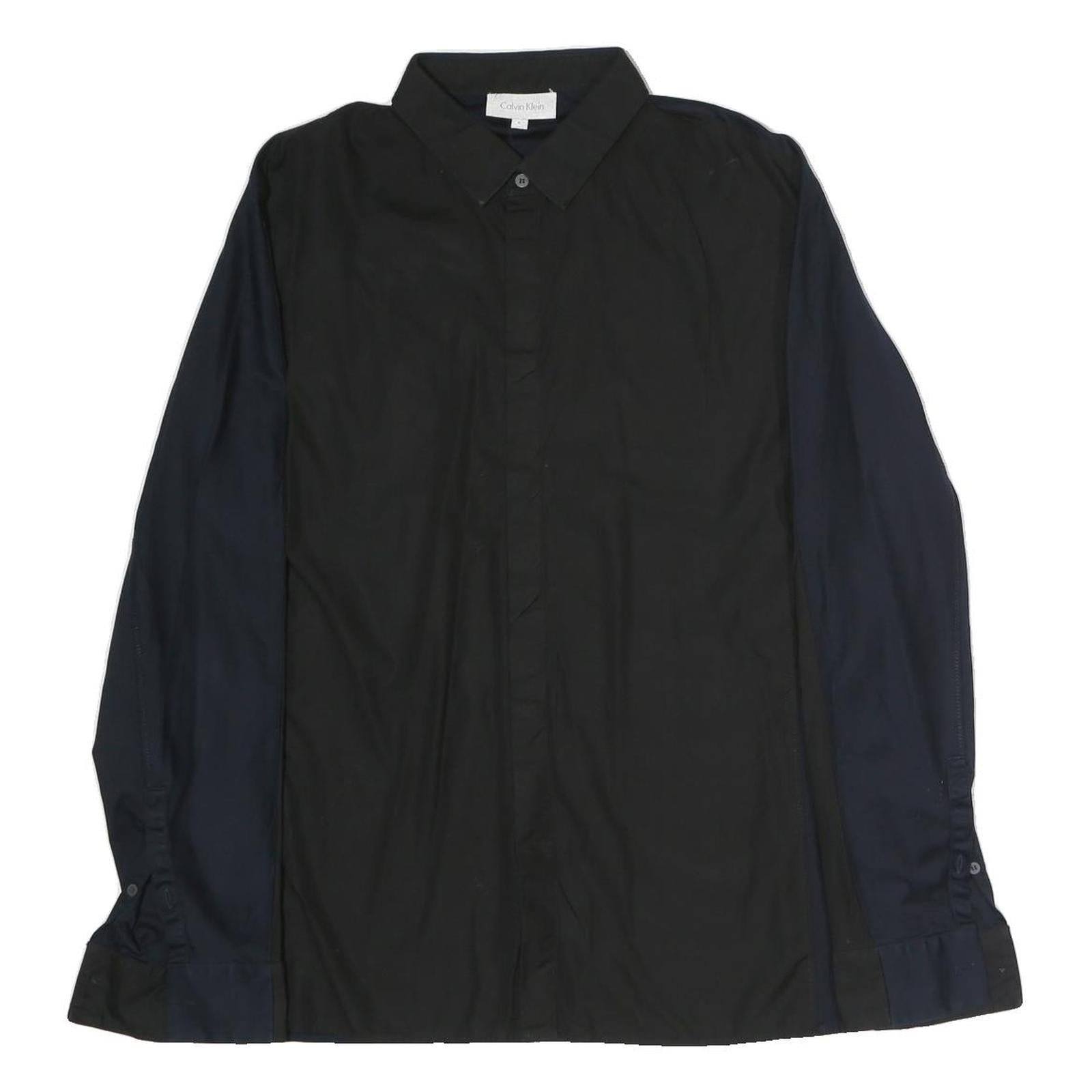CALVIN KLEIN Mens Black & Navy Shirt M Cotton Long Sleeve Button Closure Refurbished - N/A refurbished available on Cerqular