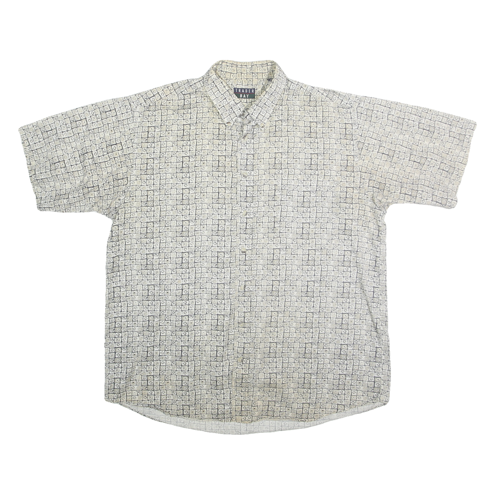 TRADER BAY Mens White & Grey Pattern Cotton Shirt XL Casual Short Sleeve Refurbished - N/A refurbished available on Cerqular