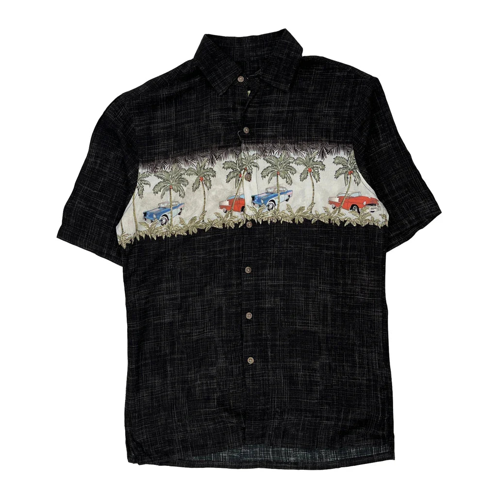 Batik Bay Graphic Hawaiian Shirt - Small Black Viscose Refurbished - Thrifted (note: this is a term often used to describe second- refurbished available on Cerqular