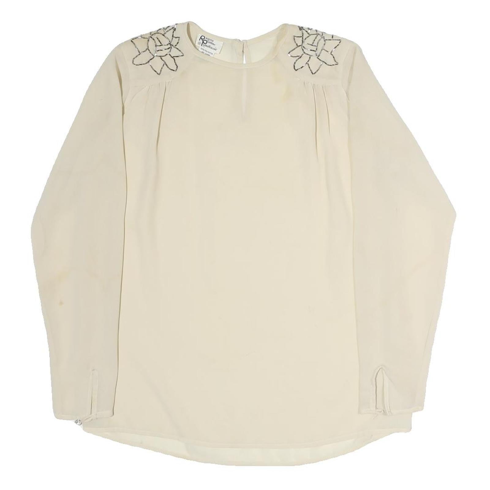 REGINA PORTERHOUSE Womens Cream Printed Long Sleeve Round Neck Top M Stylish Refurbished - N/A refurbished available on Cerqular