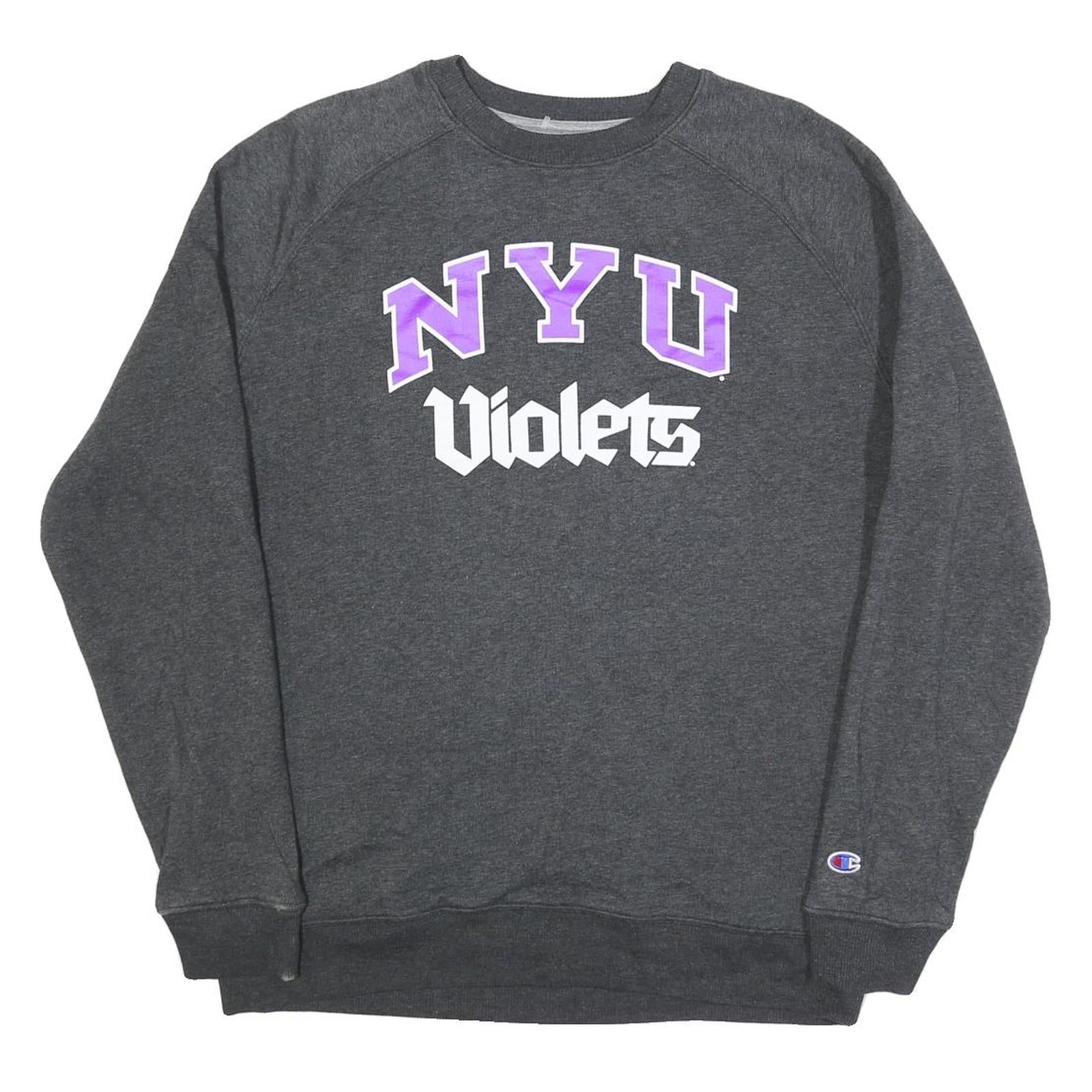 CHAMPION Mens Grey NYU Violets Crew Neck L Cotton Blend Sweatshirt Refurbished - N/A refurbished available on Cerqular