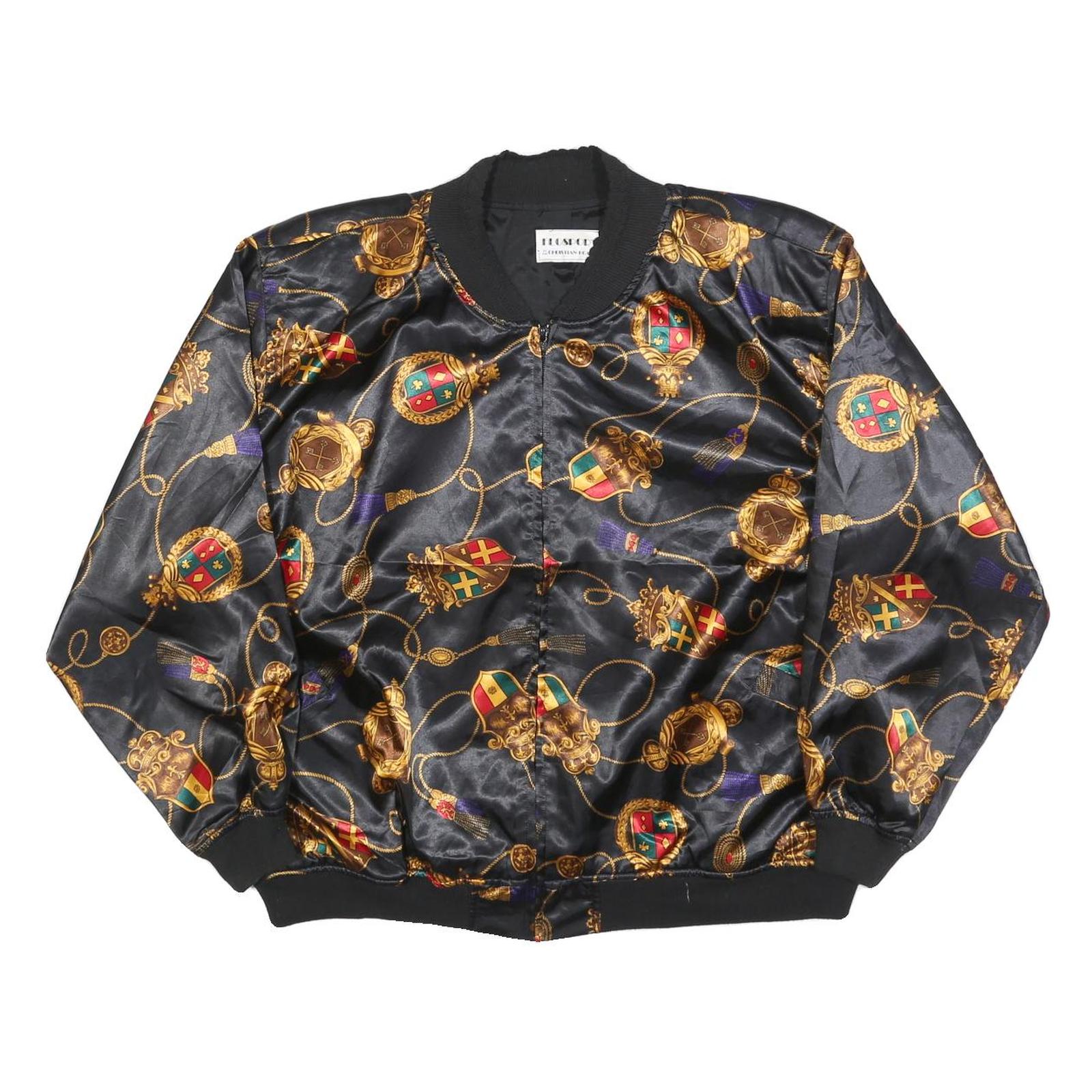 FLOSPORT Womens Black Satin Bomber Jacket L Polyester Blend Zip Baroque Print Refurbished - N/A refurbished available on Cerqular