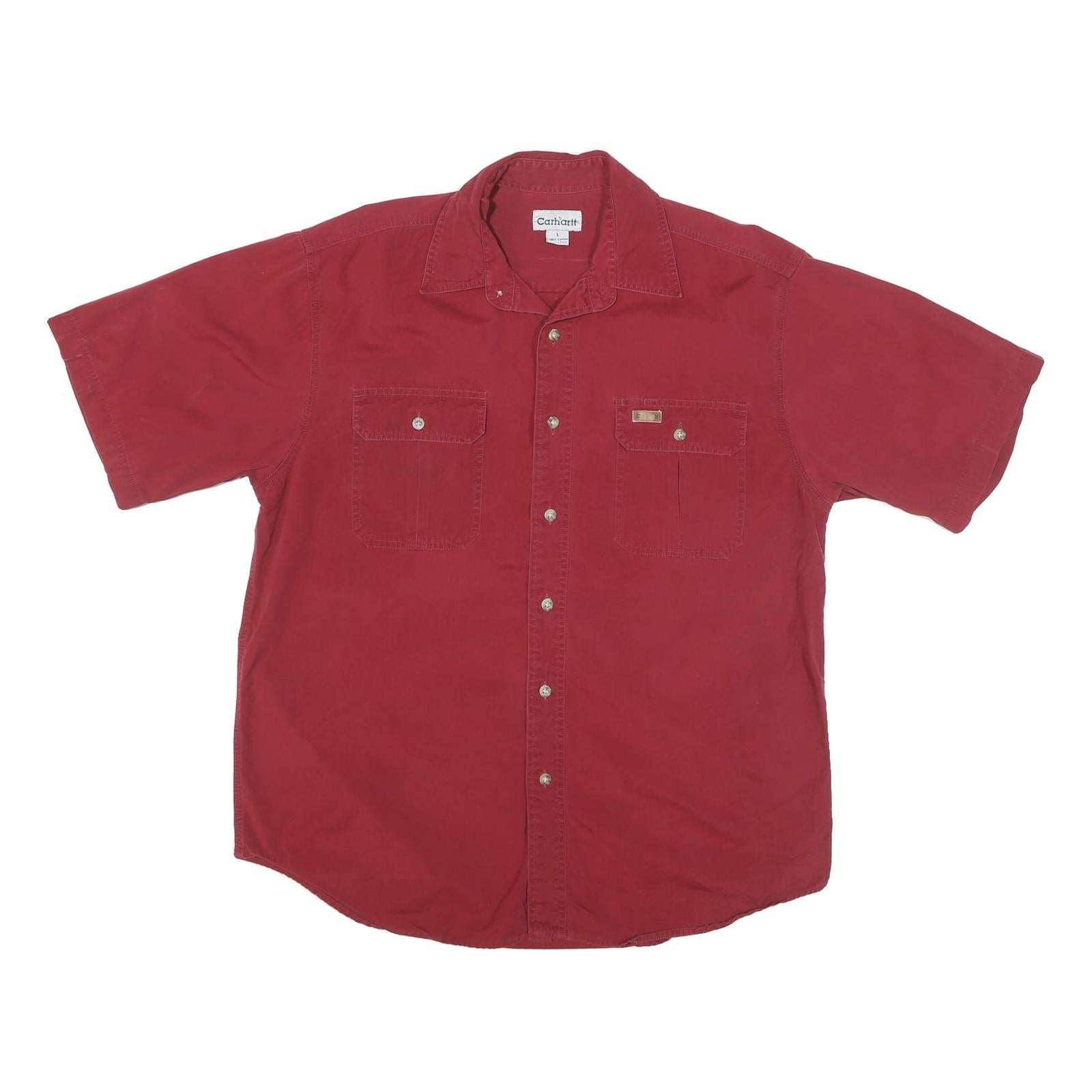 CARHARTT Mens Red Short Sleeve Cotton Blend Shirt L Casual Workwear Button Refurbished - N/A refurbished available on Cerqular