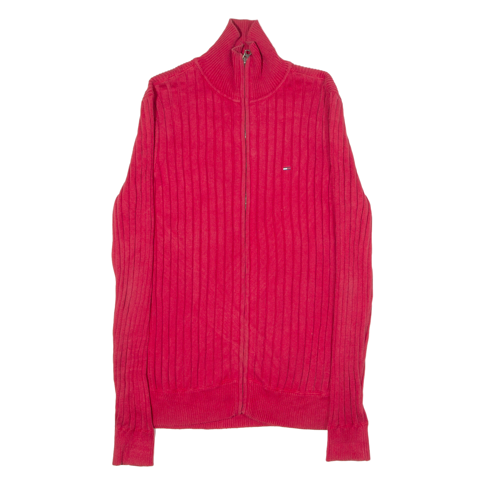 TOMMY HILFIGER Mens Heavy Knit Jumper Red High Neck Tight Knit M Refurbished - N/A refurbished available on Cerqular