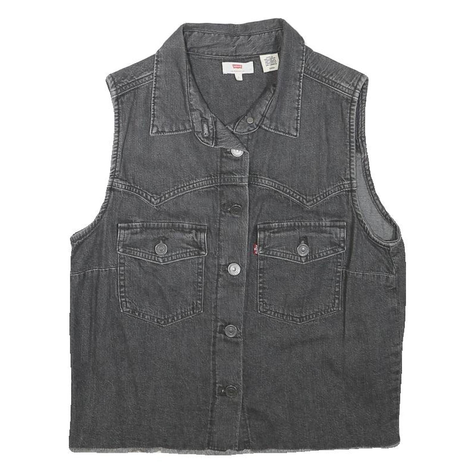 LEVI'S Womens Black Denim Sleeveless Button Jacket S Cotton Blend Classic Refurbished - N/A refurbished available on Cerqular