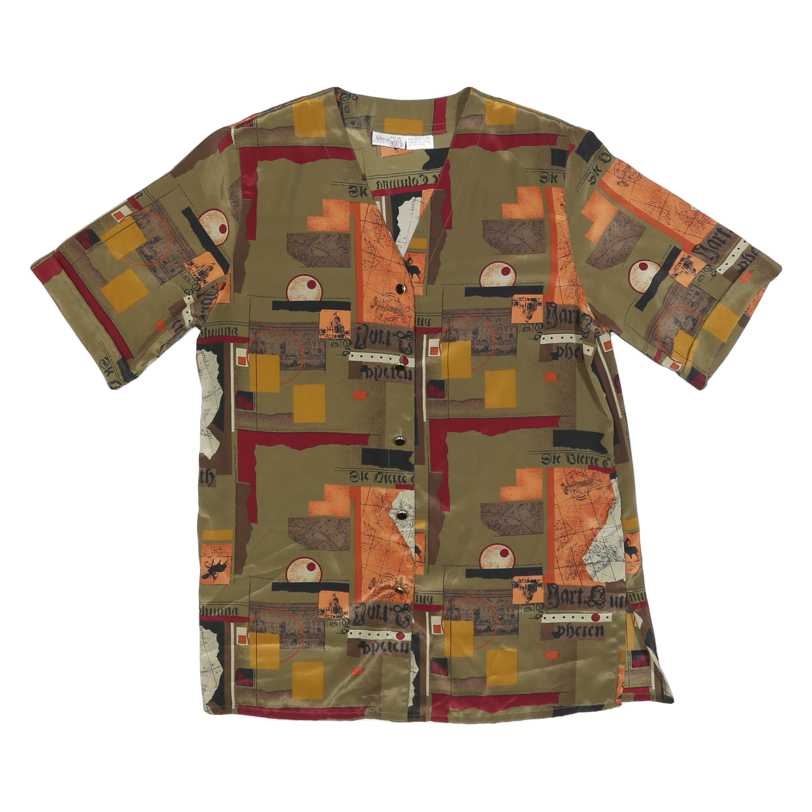 CHRIS B Womens Green Printed Top Short Sleeve V-Neck S Button Fastening Refurbished - N/A refurbished available on Cerqular