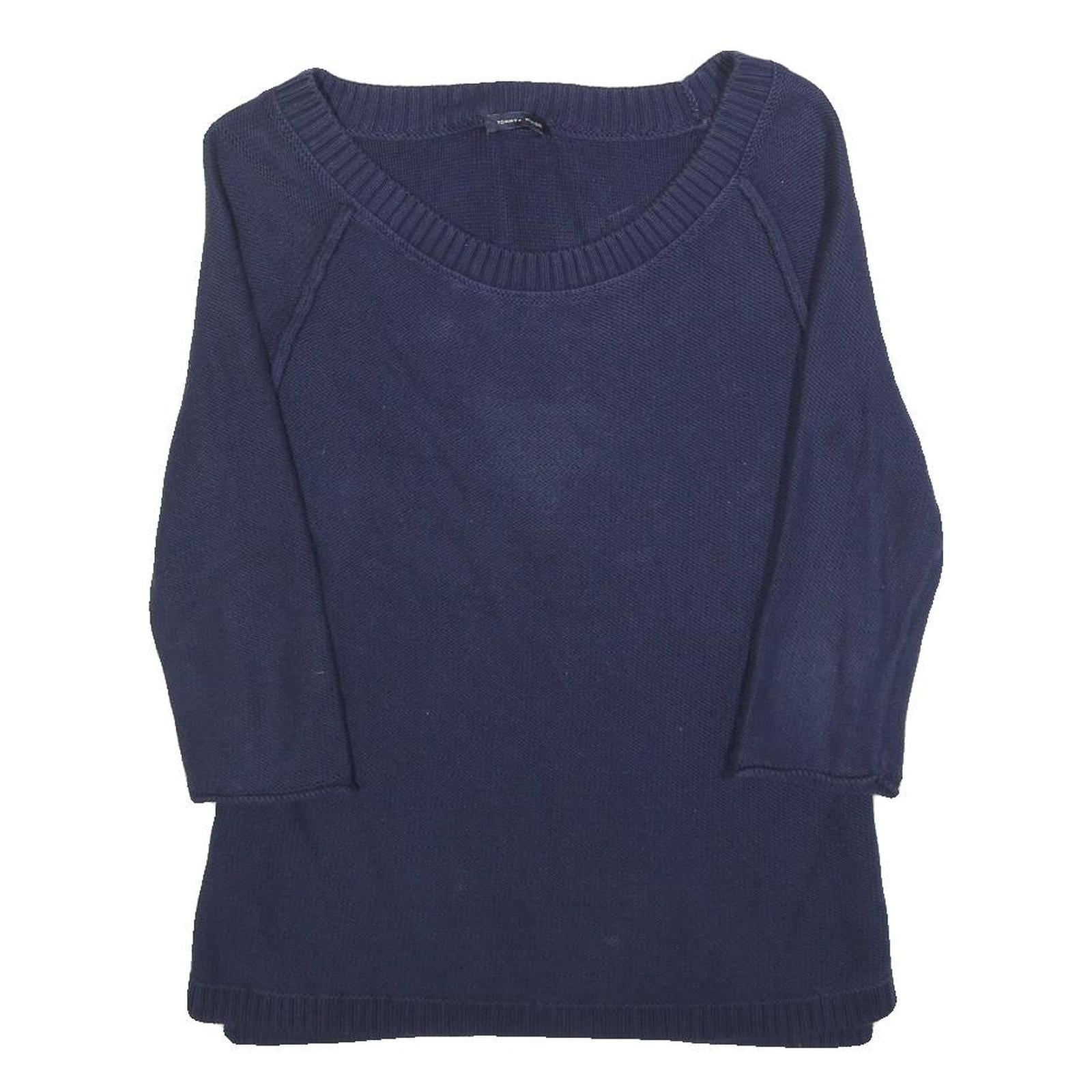 TOMMY HILFIGER Womens Navy Plain Cotton Pullover Crew Neck Jumper S Casual Refurbished - N/A refurbished available on Cerqular