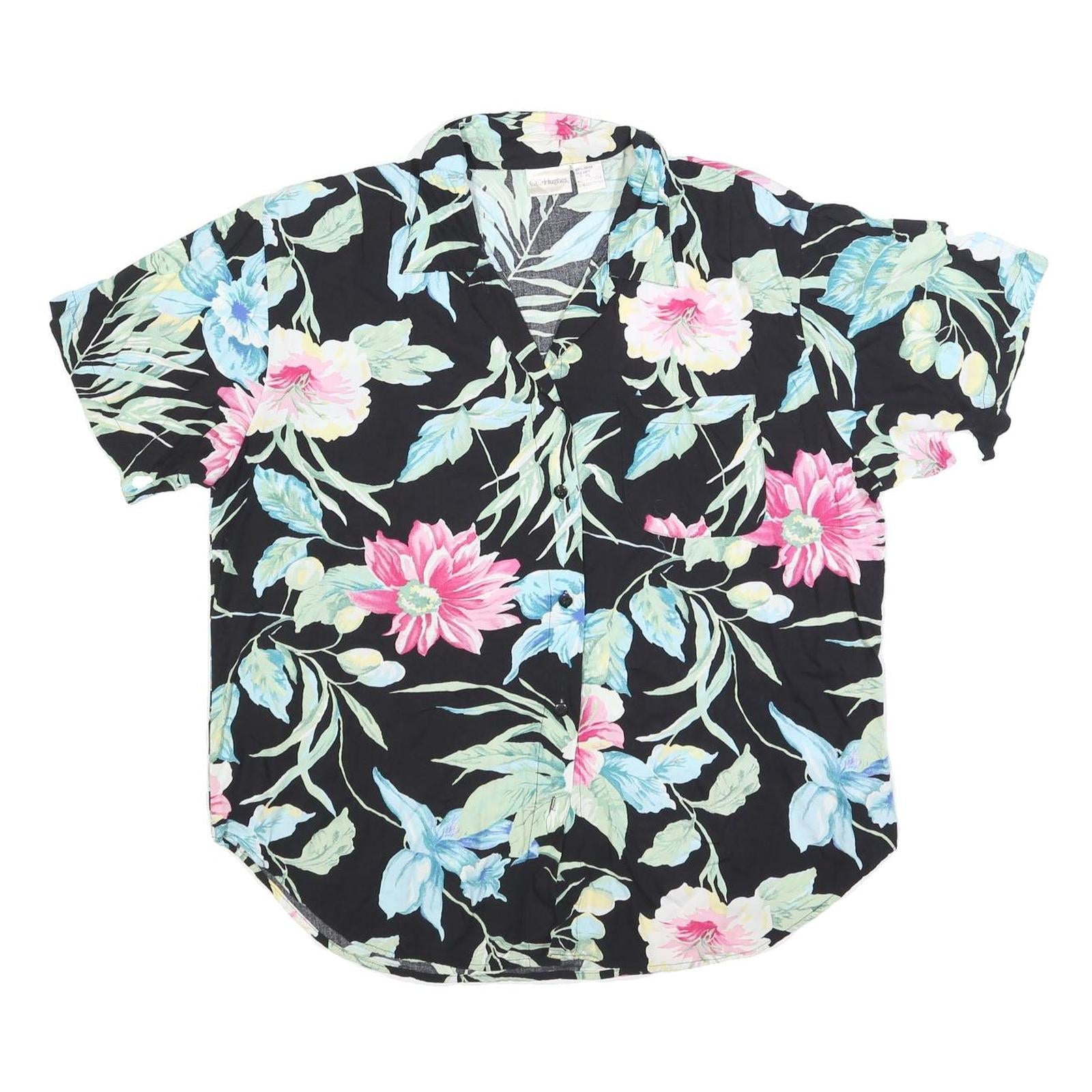 CC HUGHES Womens Black Floral Print Short Sleeve Shirt XL Casual Summer Top Refurbished - N/A refurbished available on Cerqular