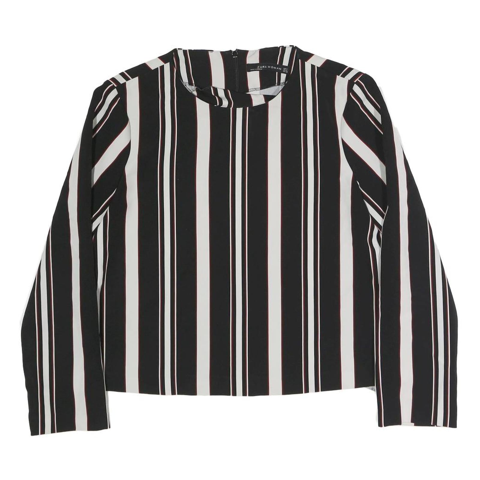 ZARA Womens Black & White Striped Top Long Sleeve Round Neck M Stylish Refurbished - N/A refurbished available on Cerqular