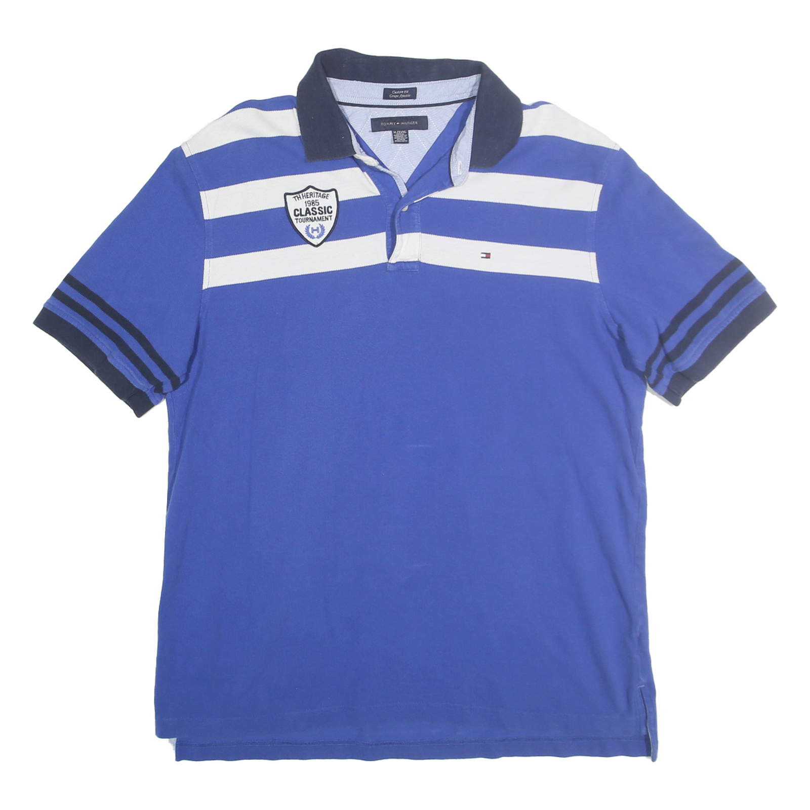 TOMMY HILFIGER Mens Blue & White Striped Classic Heritage XL Polo Shirt Cotton Refurbished - N/A refurbished available on Cerqular