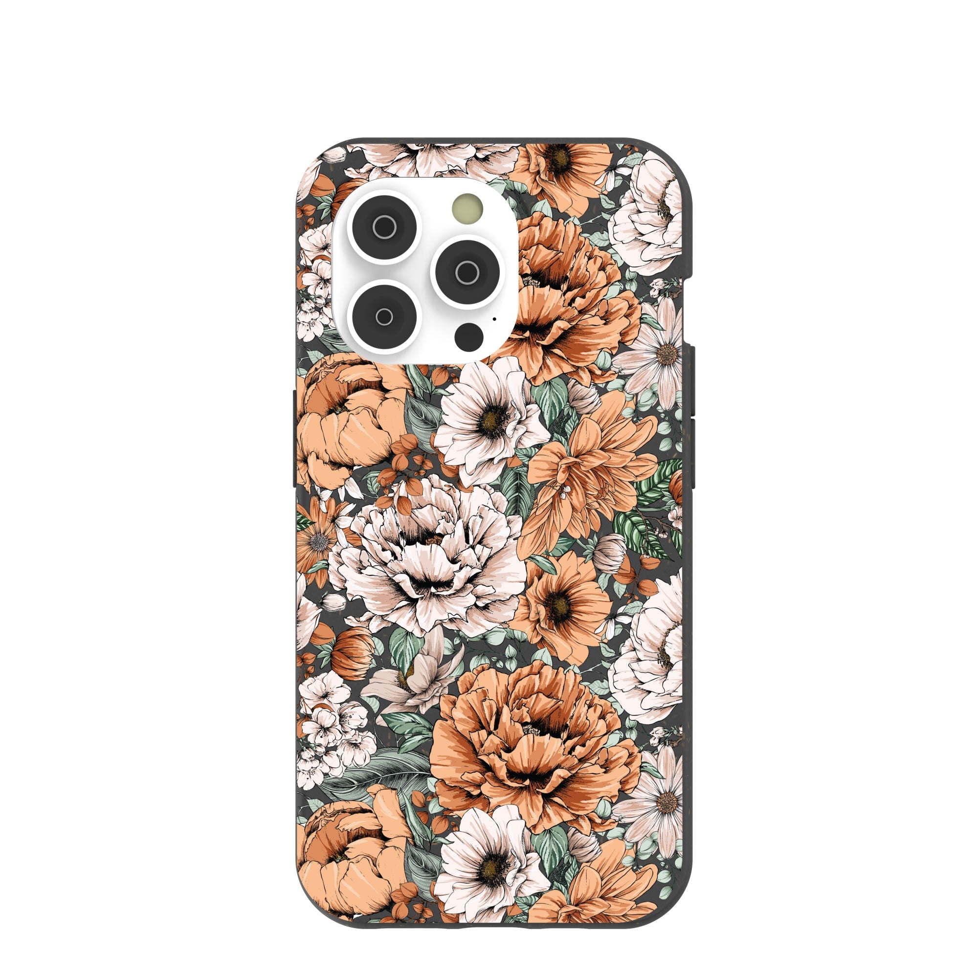 Black Peachy Peonies iPhone 14 Pro Case Refurbished - Pela Case refurbished available on Cerqular