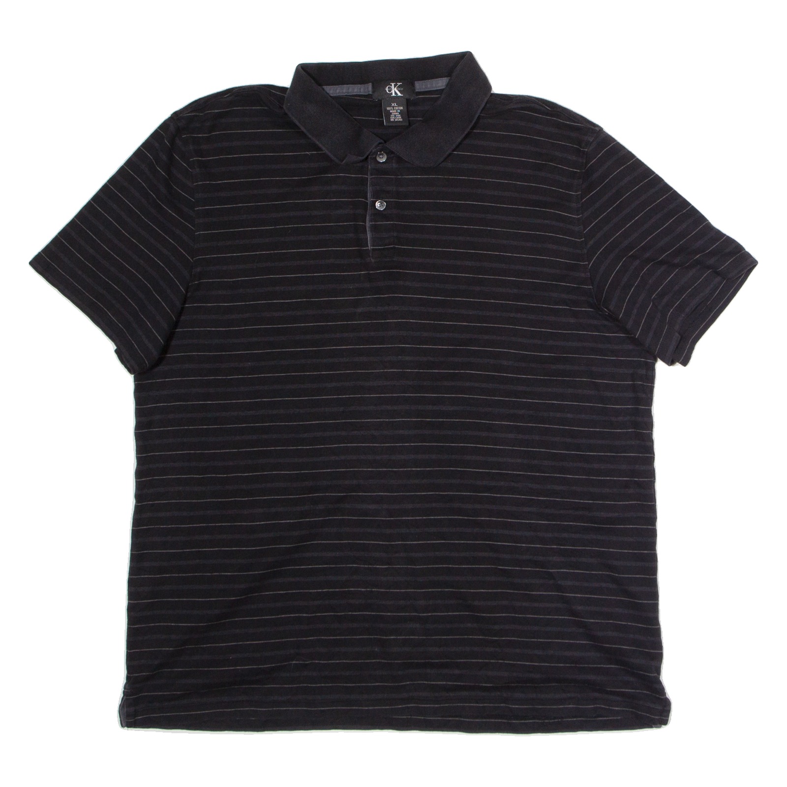 CALVIN KLEIN Mens Polo Shirt Black Striped XL Refurbished - N/A refurbished available on Cerqular