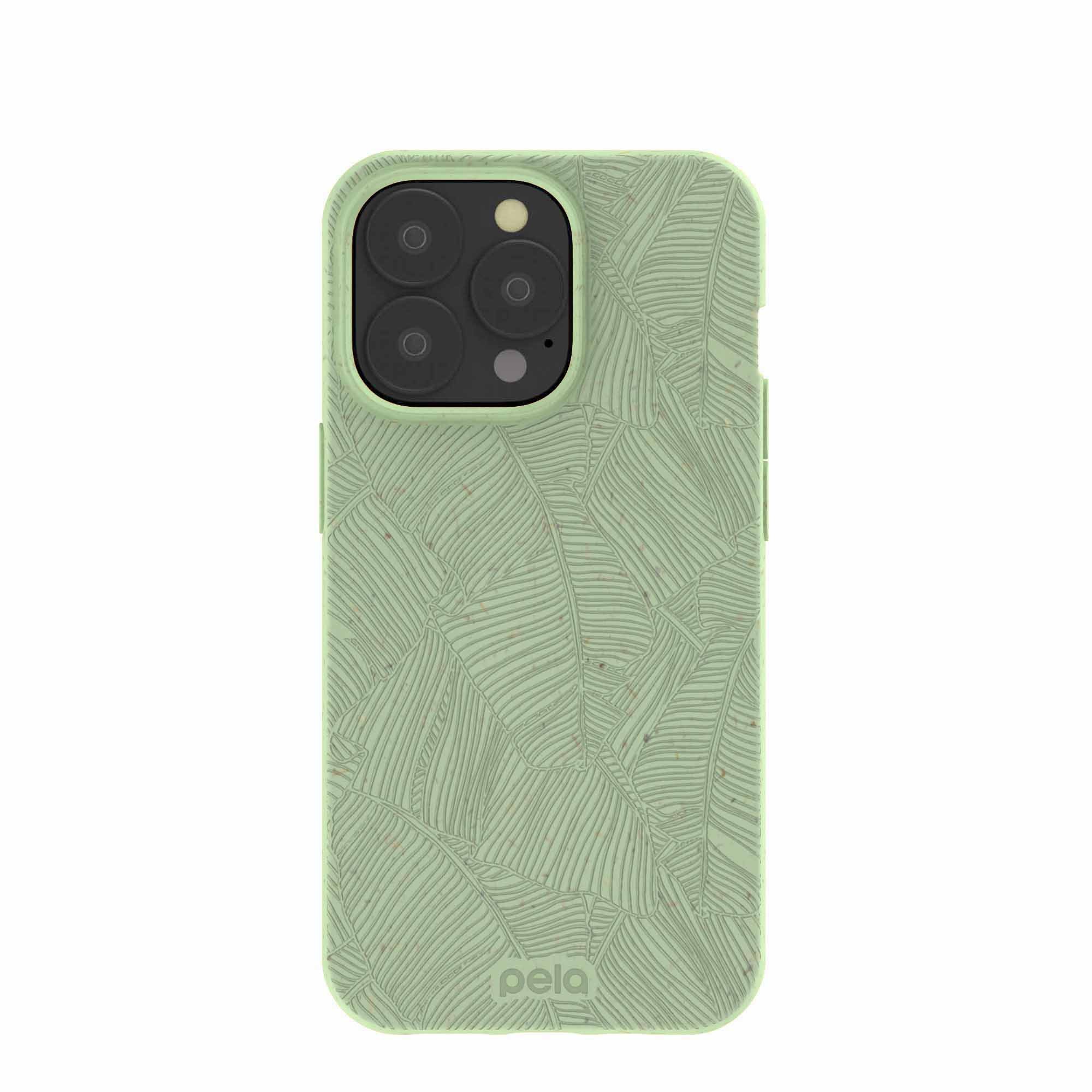 Sage Green Lushy Leaves iPhone 13 Pro Case Refurbished - Pela Case refurbished available on Cerqular