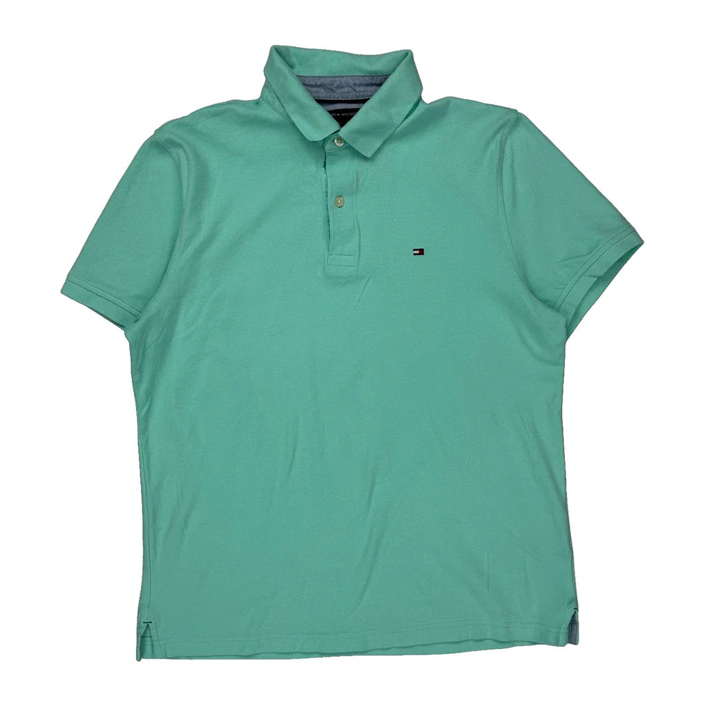 Tommy Hilfiger Polo Shirt - Medium Green Cotton Refurbished - Thrifted (note: this is a term often used to describe second- refurbished available on Cerqular
