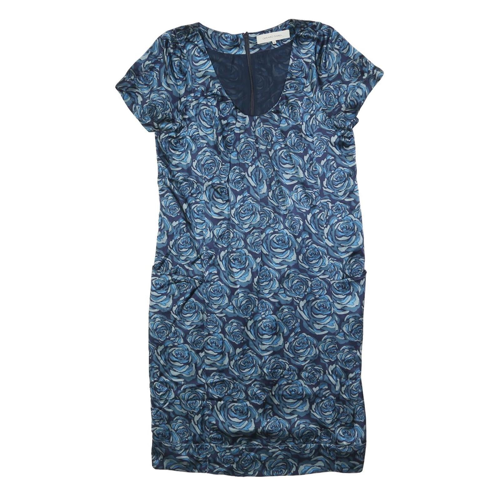 GERARD DAREL Womens Blue Floral Silk Day Dress Short Sleeve S Elegant Silk Refurbished - N/A refurbished available on Cerqular