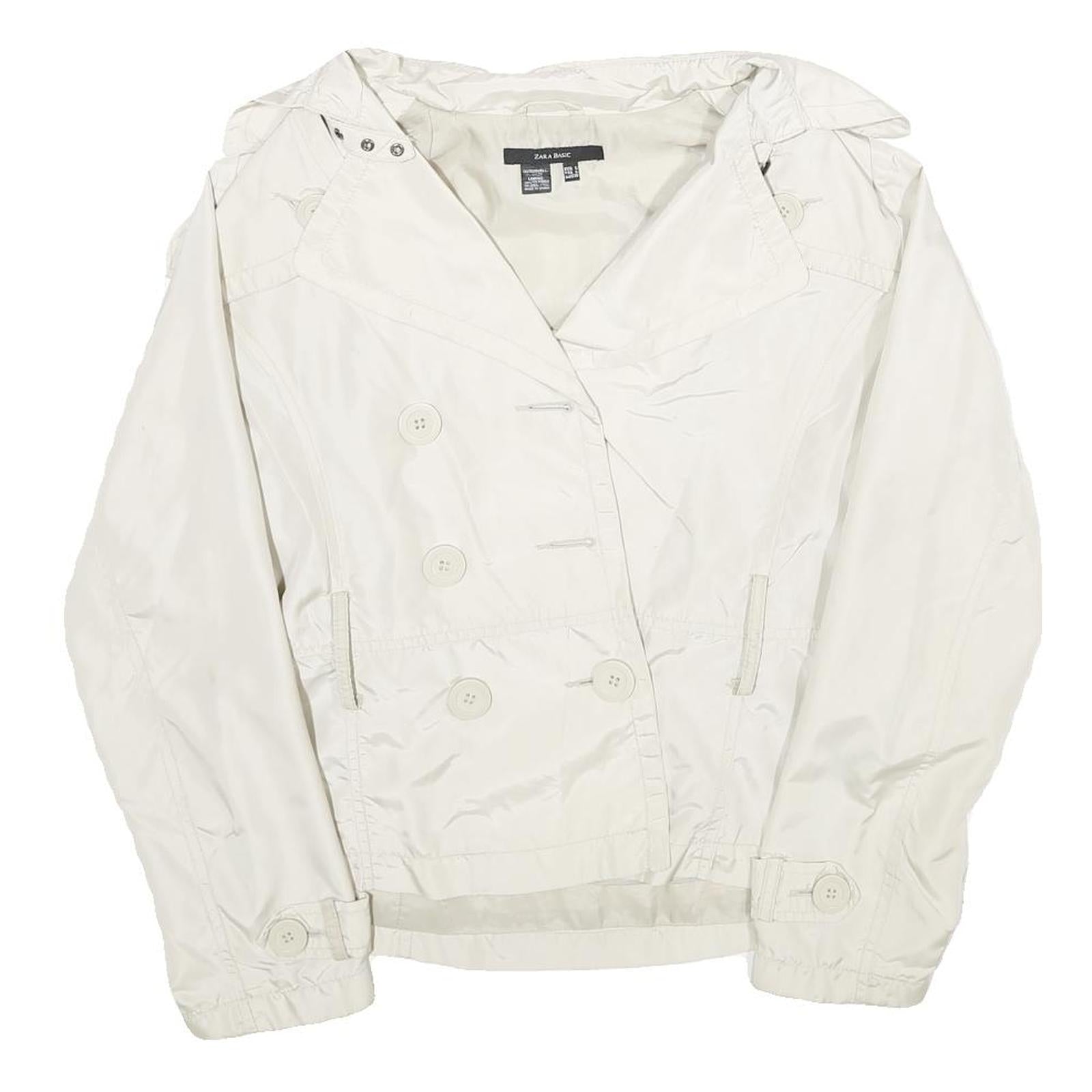 ZARA Womens White Nylon Button Jacket L Lightweight Casual Outerwear Refurbished - N/A refurbished available on Cerqular
