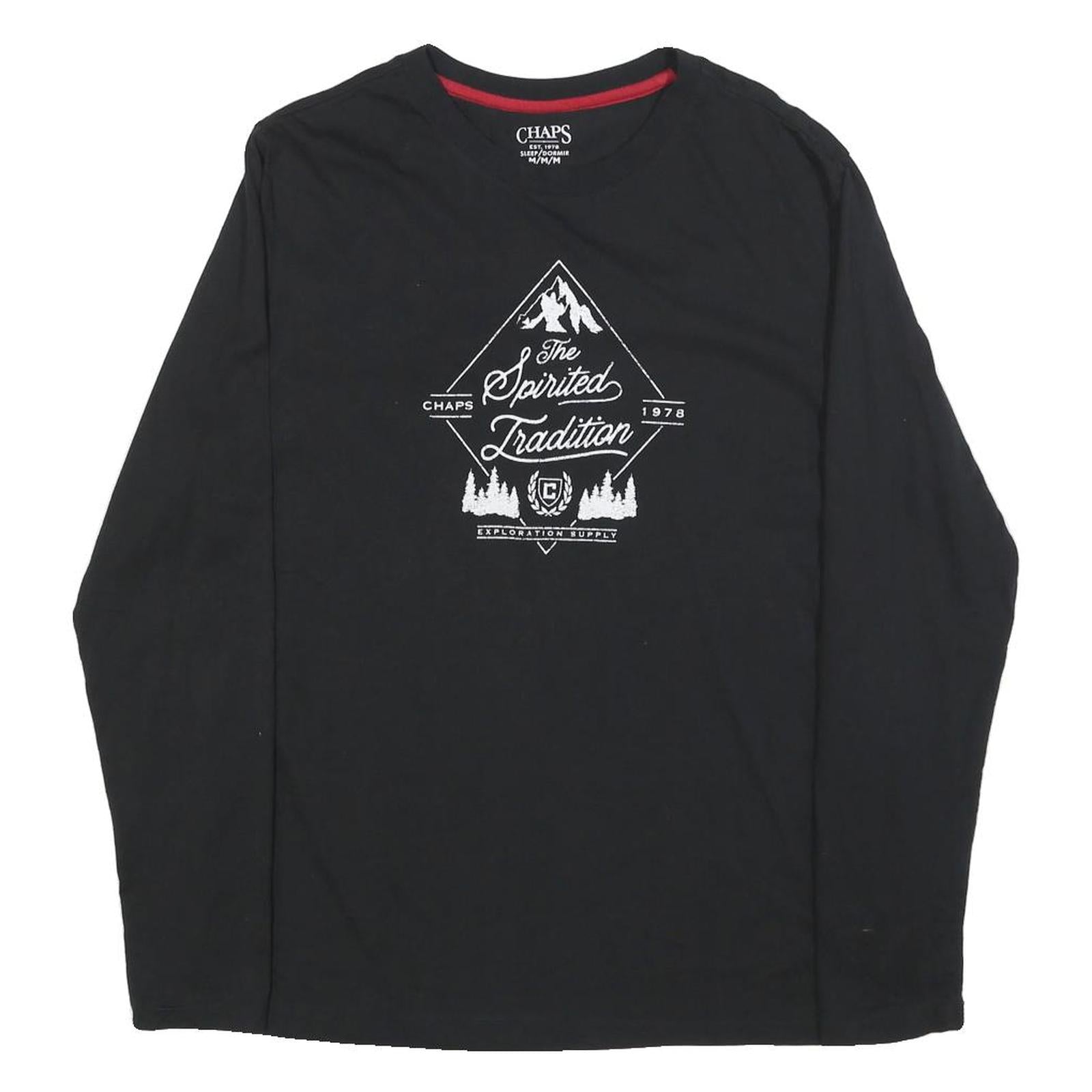 CHAPS Mens Black Graphic T-Shirt M Long Sleeve Crew Neck Spirited Tradition Refurbished - N/A refurbished available on Cerqular
