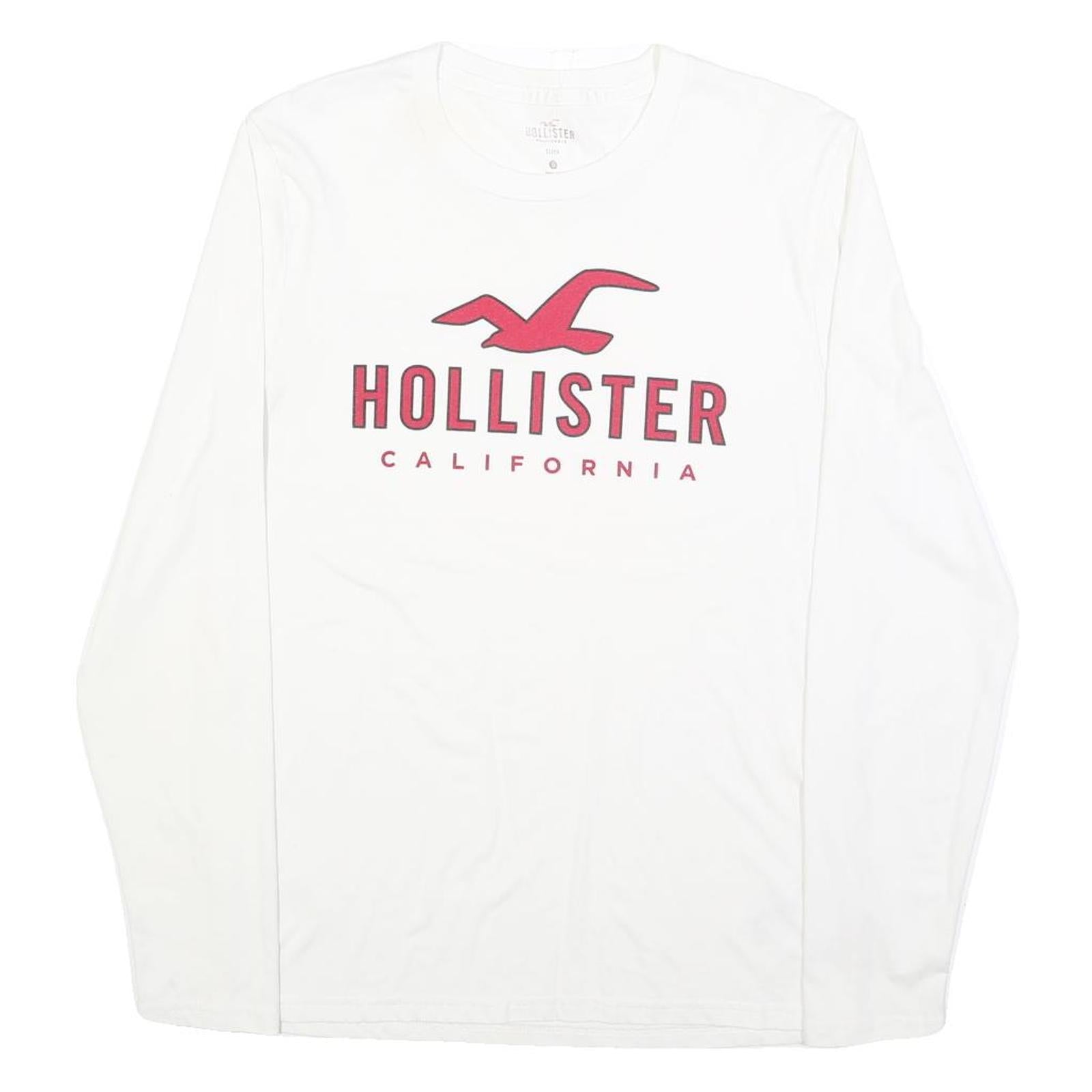 HOLLISTER Mens White & Red Graphic T-Shirt S Long Sleeve Crew Neck Cotton Blend Refurbished - N/A refurbished available on Cerqular