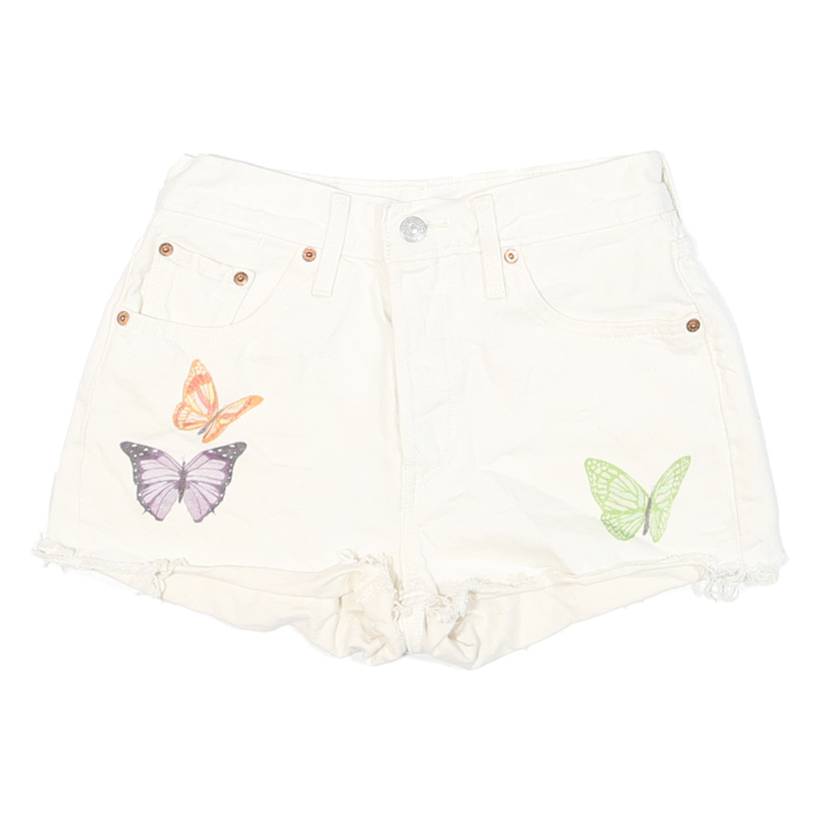 LEVI'S Womens White Butterfly Print Denim Casual Shorts S W26 Cotton Blend Refurbished - N/A refurbished available on Cerqular