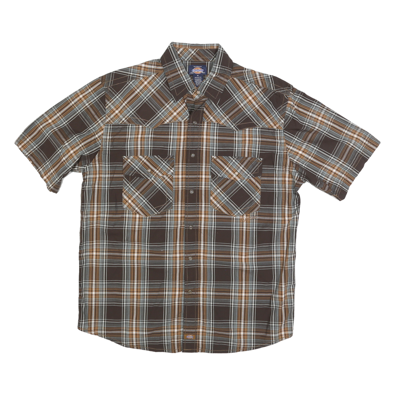 DICKIES Mens Brown & Beige Check Shirt M Workwear Short Sleeve Cotton Blend Refurbished - N/A refurbished available on Cerqular