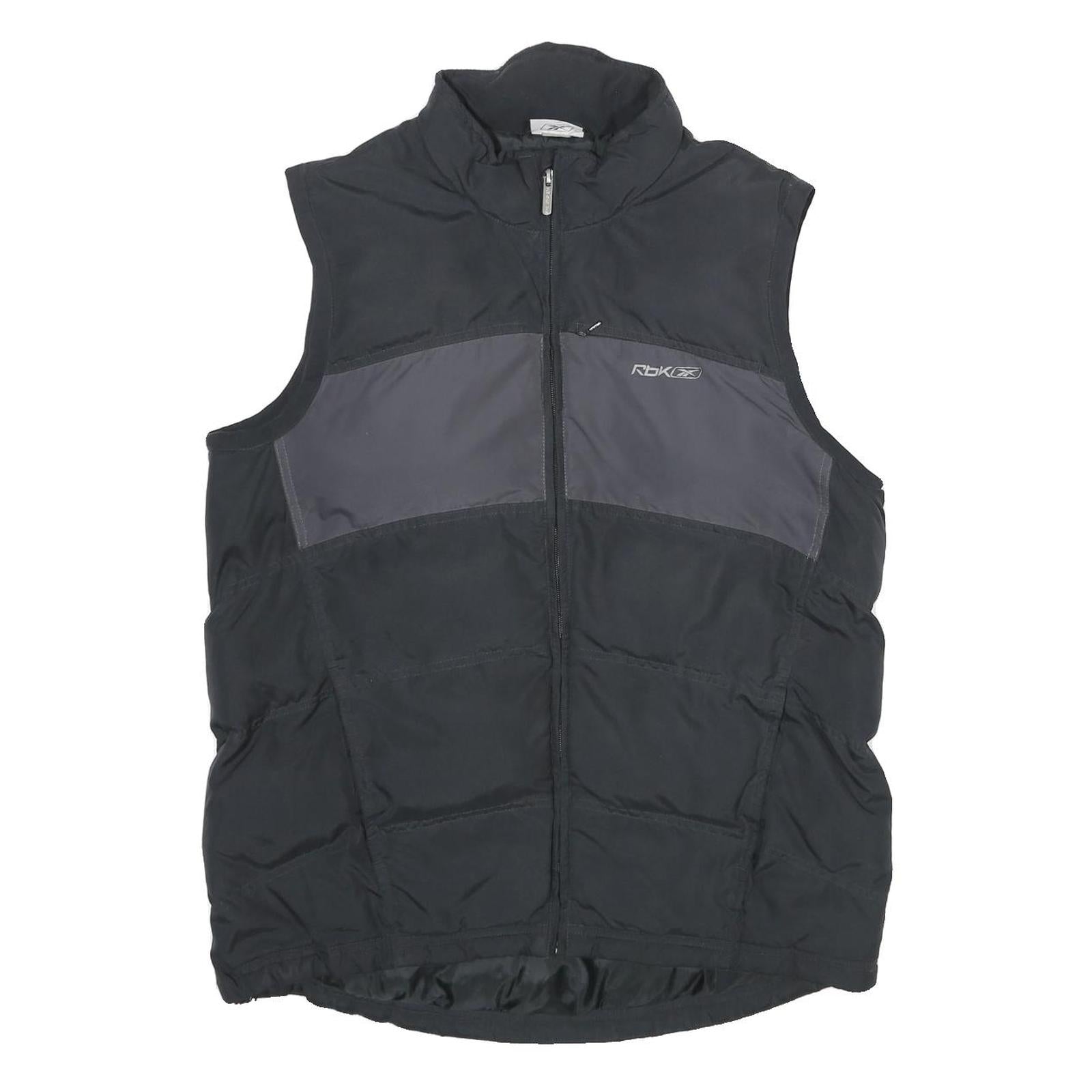 REEBOK Mens Black Grey Sleeveless Zip Jacket M Polyester Puffer Vest Sportswear Refurbished - N/A refurbished available on Cerqular
