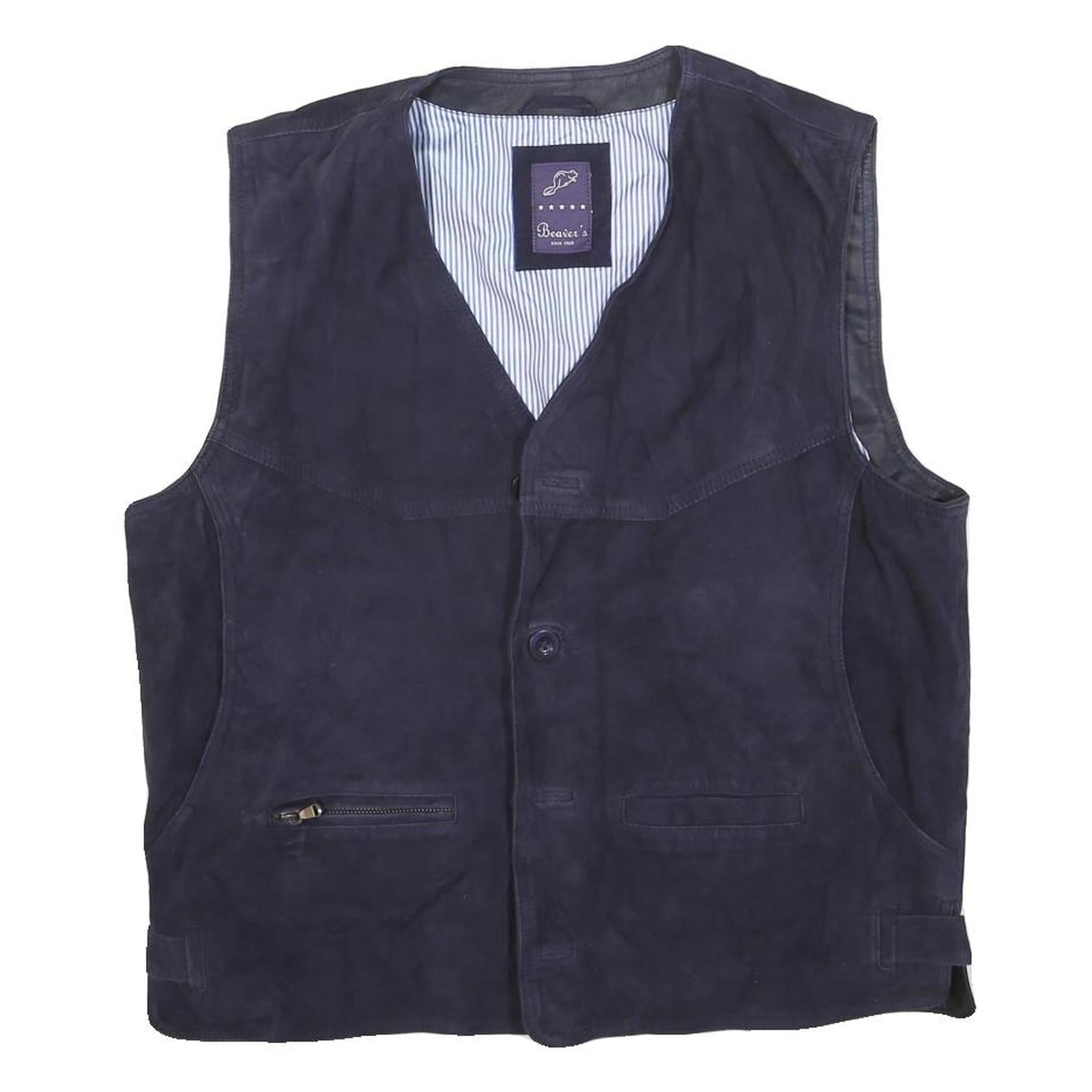 BEAVERS Mens Blue Leather Button Jacket Vest M Suede Plain Refurbished - N/A refurbished available on Cerqular
