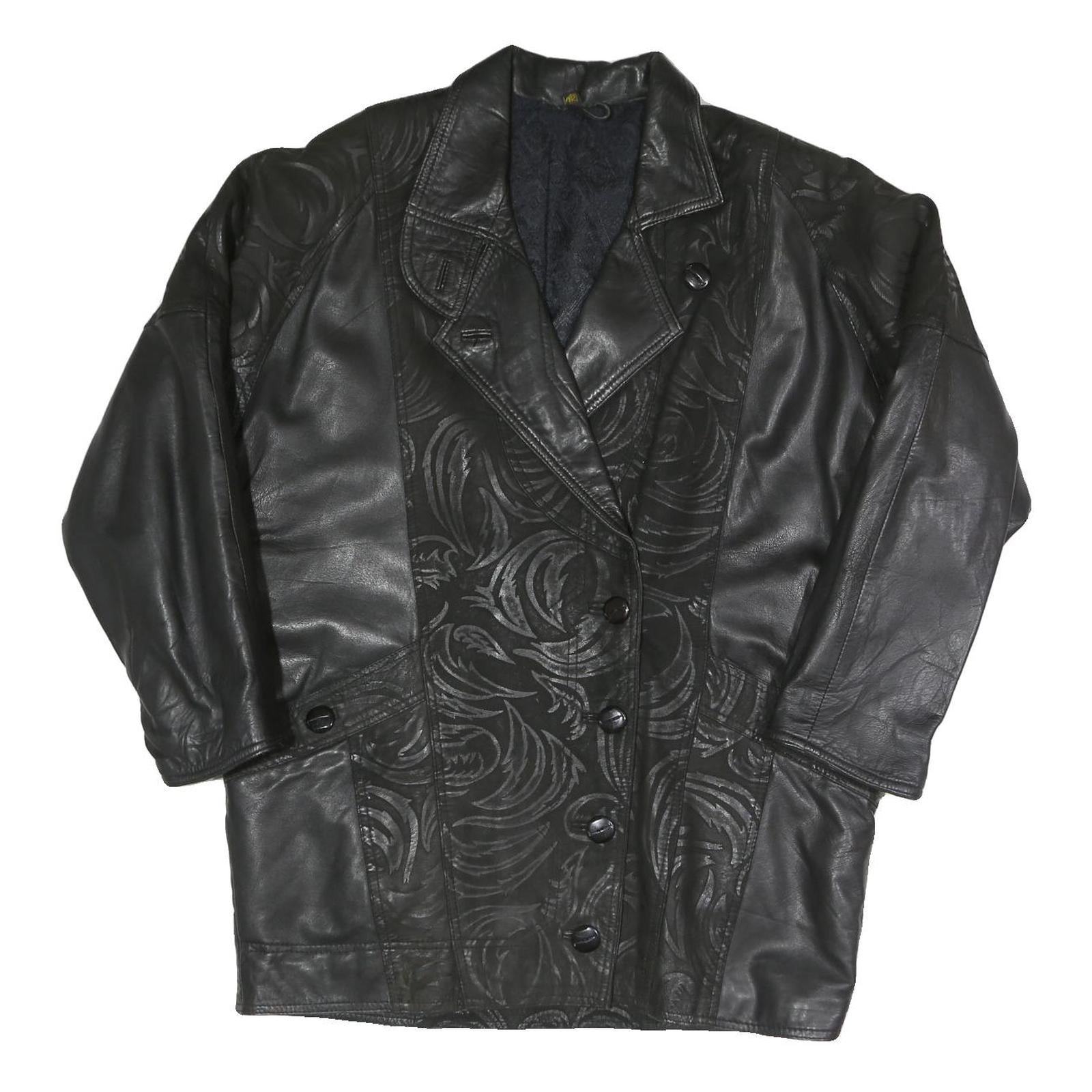 Womens Black Faux Leather Button Jacket XL Woven Leaf Pattern Button Closure Refurbished - N/A refurbished available on Cerqular