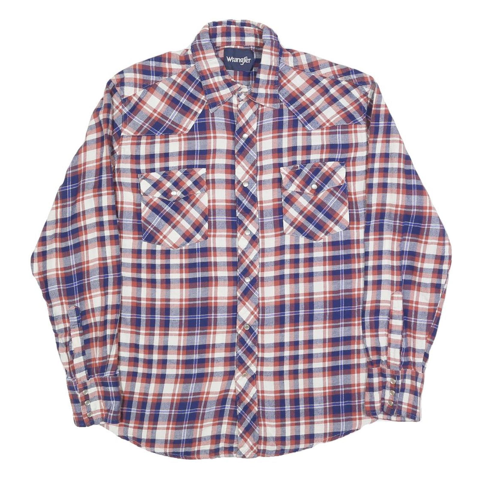 WRANGLER Mens Blue & Red Plaid Shirt L Cotton Blend Long Sleeve Casual Western Refurbished - N/A refurbished available on Cerqular