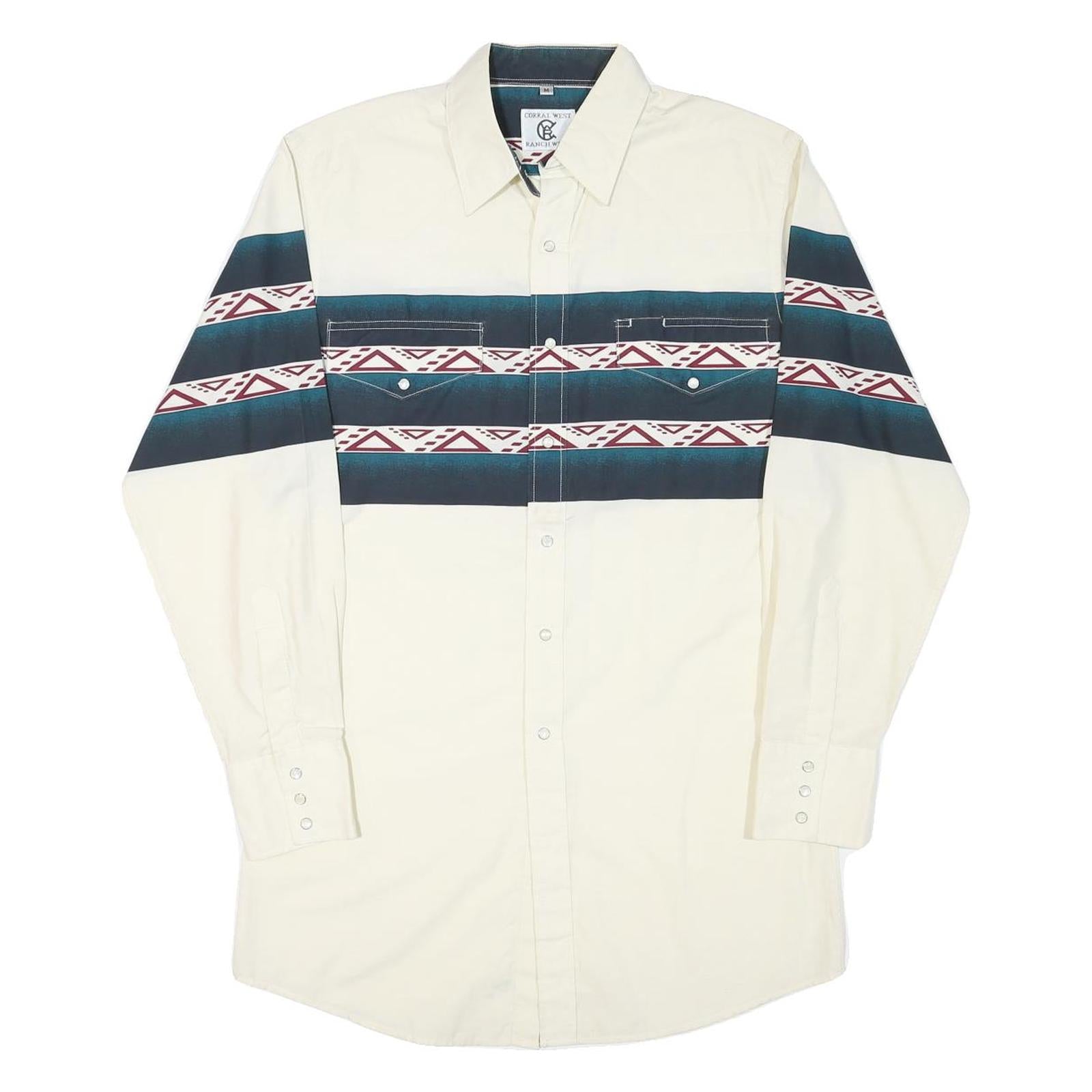 CORRAL WEST Mens White & Blue Patterned Western Shirt M Cotton Blend Casual Refurbished - N/A refurbished available on Cerqular