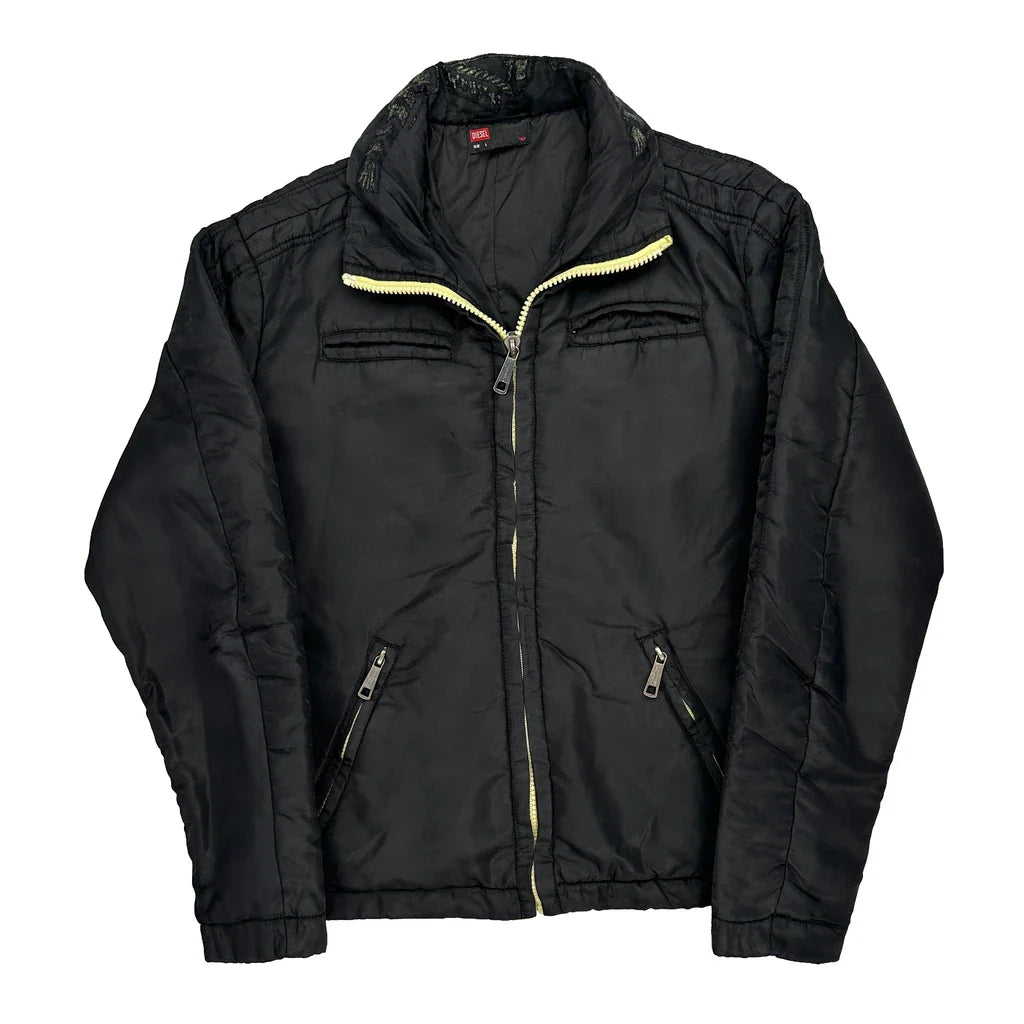 Diesel Jacket - Large Black Polyester Refurbished - Thrifted (note: this is a term often used to describe second- refurbished available on Cerqular