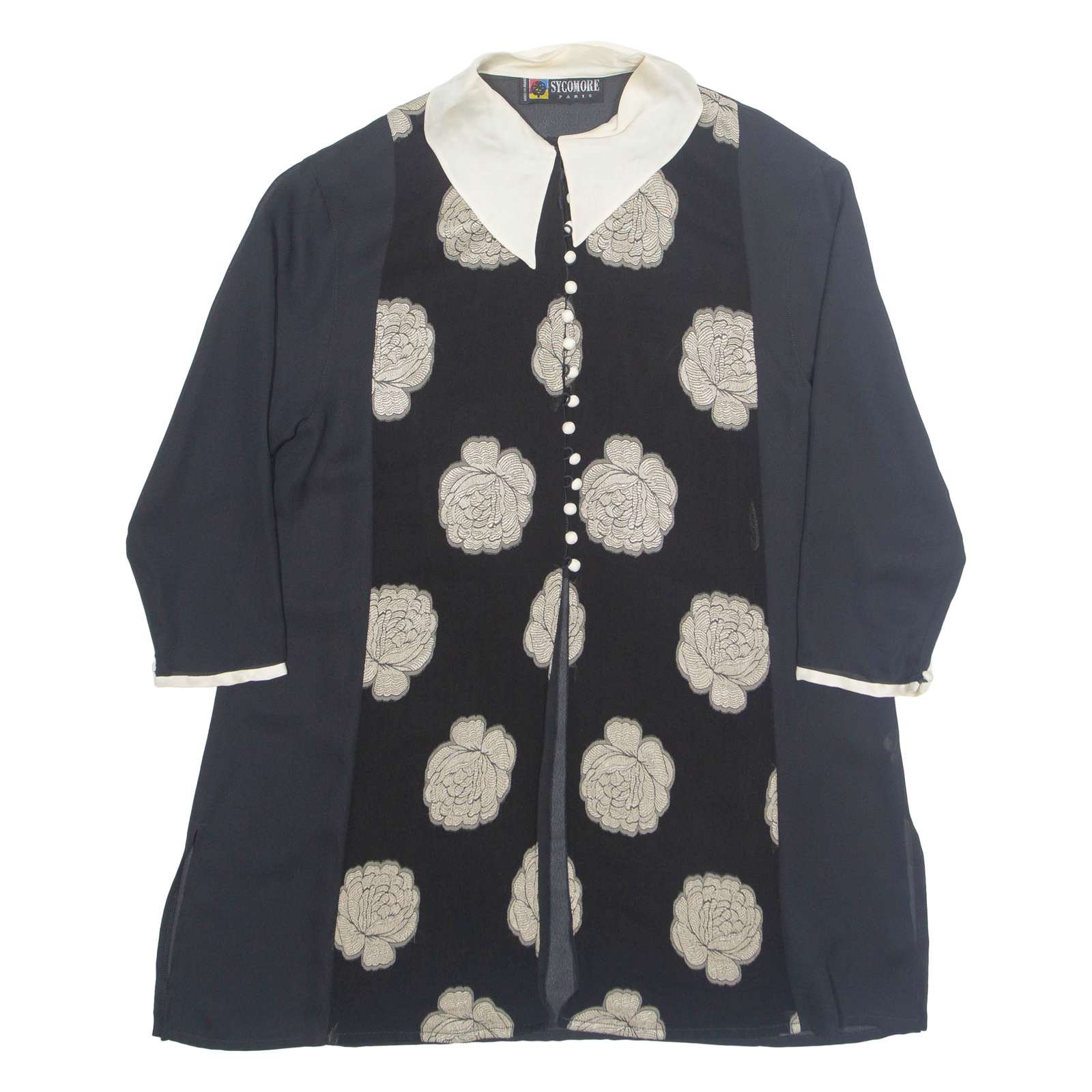 SYCOMORE Womens Oversized Blouse Black Collared Long Sleeve Viscose Fair Isle L Refurbished - N/A refurbished available on Cerqular