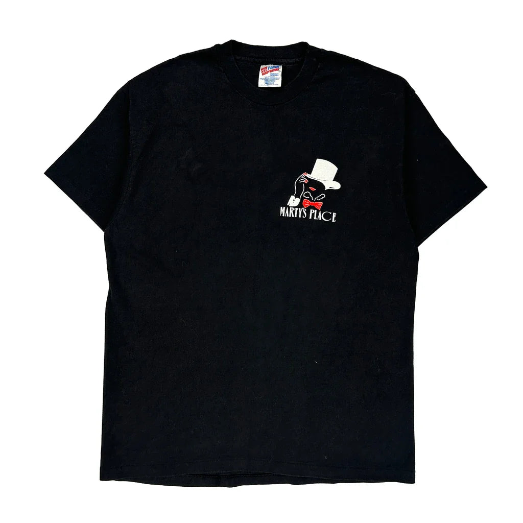 Buy Marty'S Place Hanes Single Stitch T-Shirt - Large Black Cotton Refurbished - $33.49 Marty'S Place Hanes Single Stitch T-Shirt - Large Black Cotton Refurbished - Thrifted (note: this is a term often used to describe second- refurbished available on Cerqular