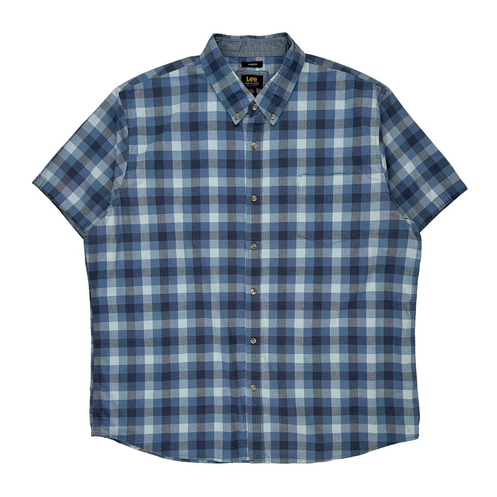 Lee Checked Short Sleeve Shirt - 2XL Blue Cotton Refurbished - Thrifted (note: this is a term often used to describe second- refurbished available on Cerqular