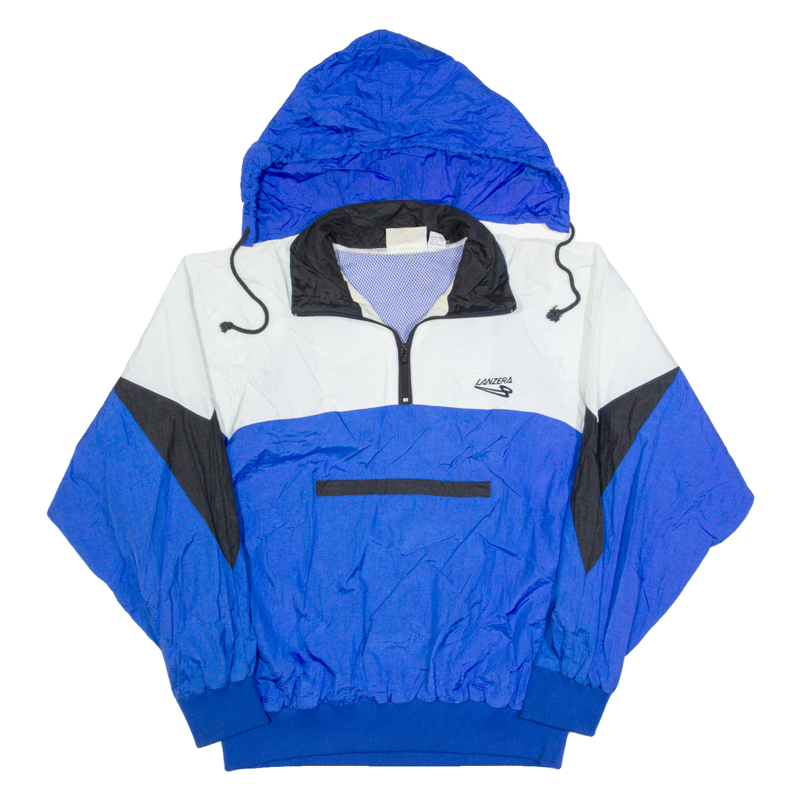 LANZERA Mens Anorak Jacket Blue 90s Hooded Colourblock L Refurbished - N/A refurbished available on Cerqular