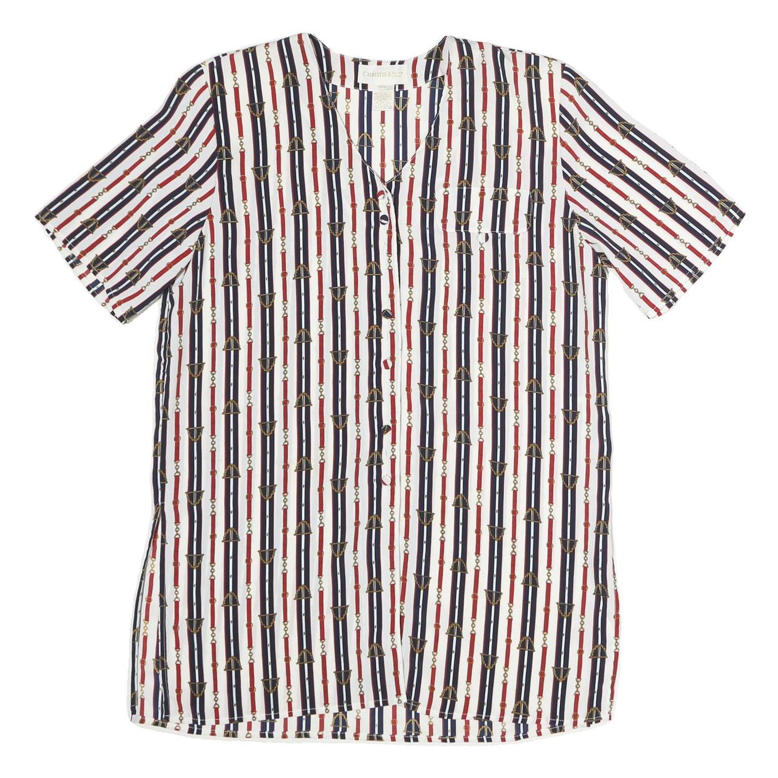 CHRISTIE JILL Womens White Blue & Red Printed Short Sleeve V-Neck Top M Stylish Refurbished - N/A refurbished available on Cerqular