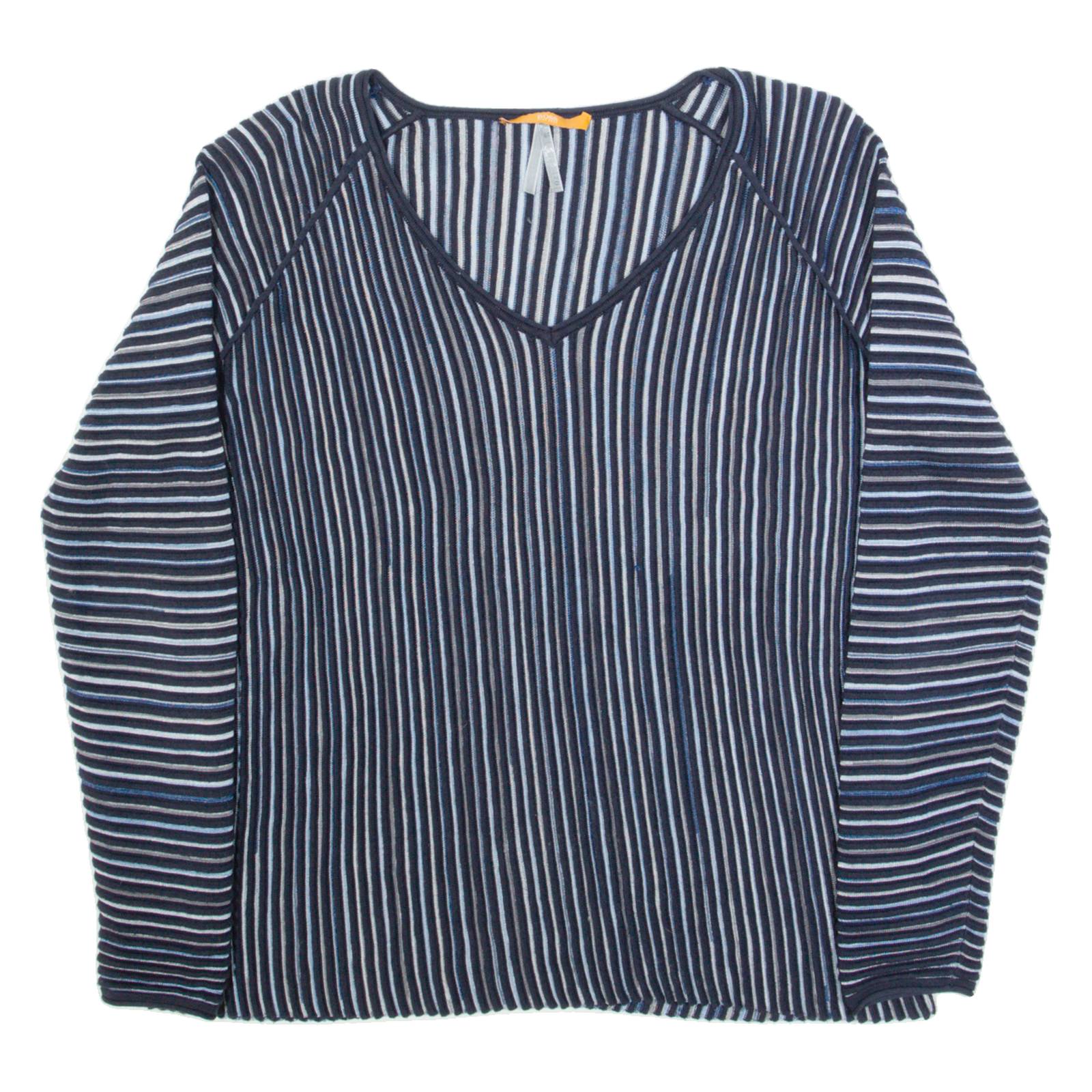 HUGO BOSS Womens Top Blue V-Neck Long Sleeve Striped L Refurbished - N/A refurbished available on Cerqular