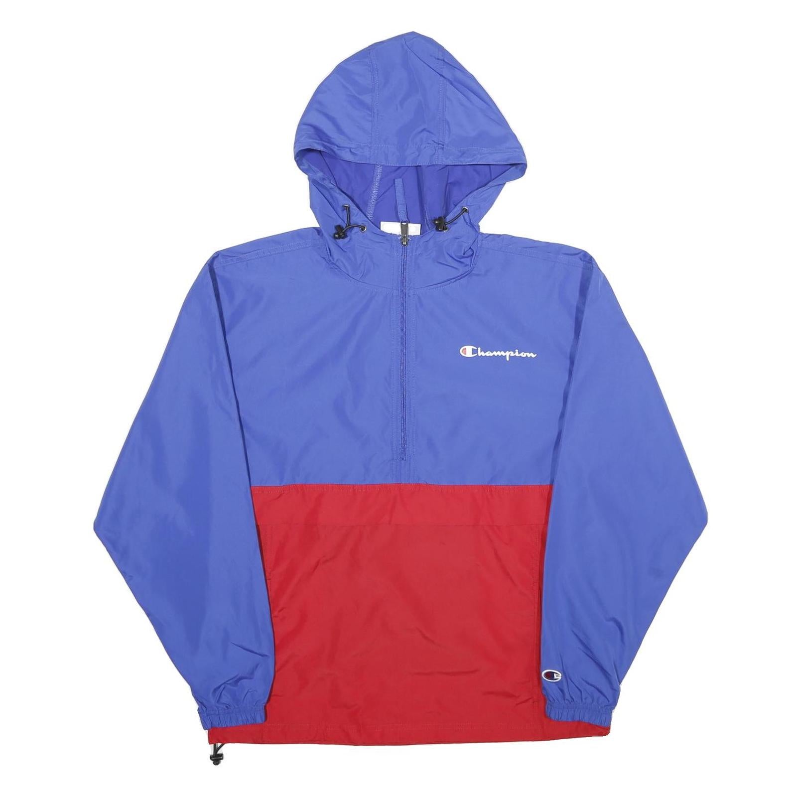 CHAMPION Mens Blue & Red Hooded Windbreaker Jacket S Polyester Lightweight Refurbished - N/A refurbished available on Cerqular