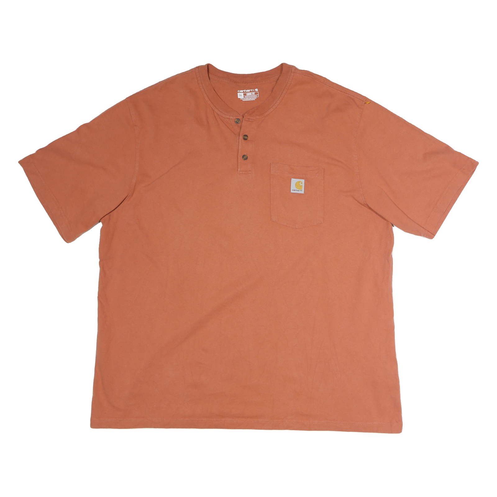CARHARTT Mens Rust Henley T-Shirt 2XL Short Sleeve Cotton Pocket Casual Workwear Refurbished - N/A refurbished available on Cerqular