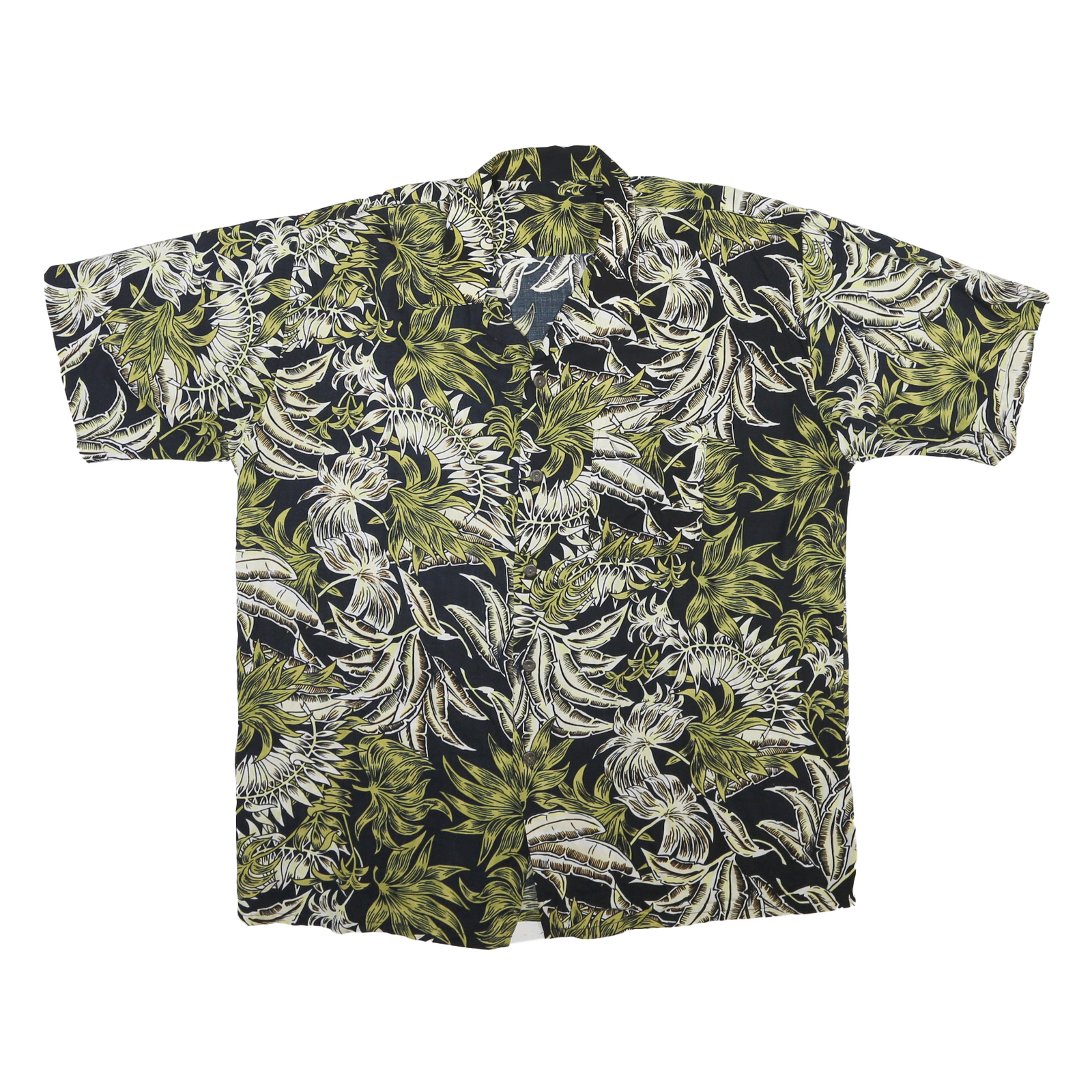 Mens Black Green Floral Print Cotton Blend Shirt XL Short Sleeve Casual Tropical Refurbished - N/A refurbished available on Cerqular