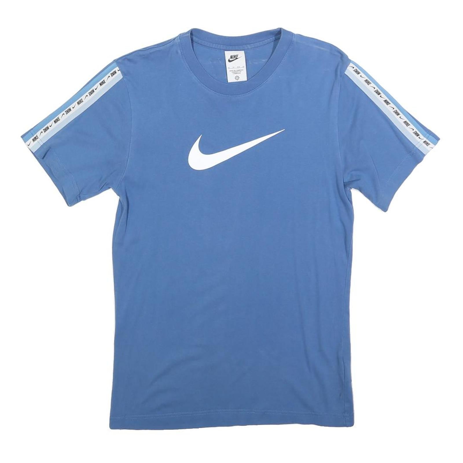 NIKE Mens Blue White Logo Tape Sleeve Graphic T-Shirt XS Crew Neck Short Sleeve Refurbished - N/A refurbished available on Cerqular